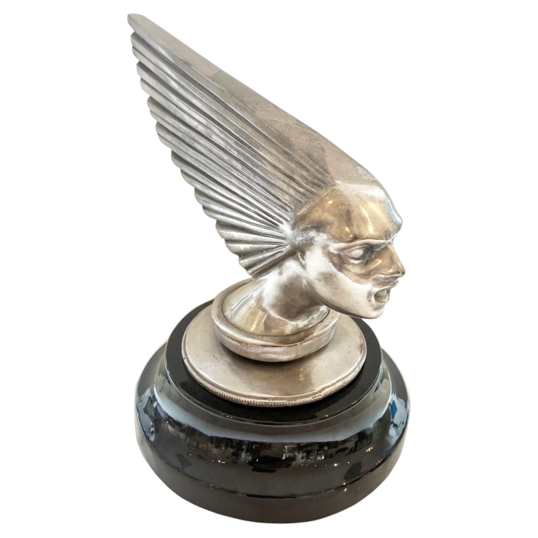 Art Deco Lady Face  (Victory) Silvered Bronze in the Manner of Lalique For Sale