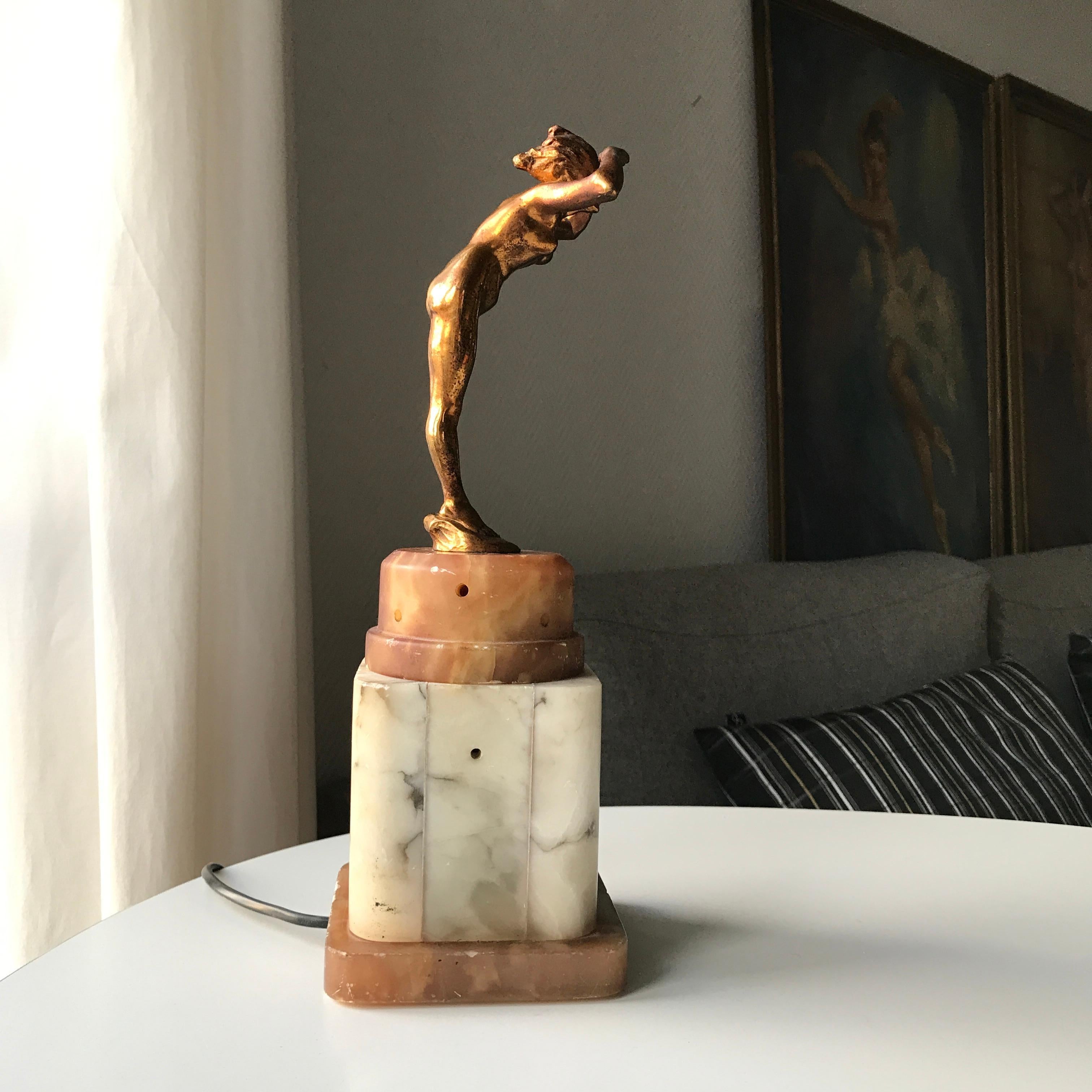 Danish Art Deco Lady Figurine Table Lamp For Sale