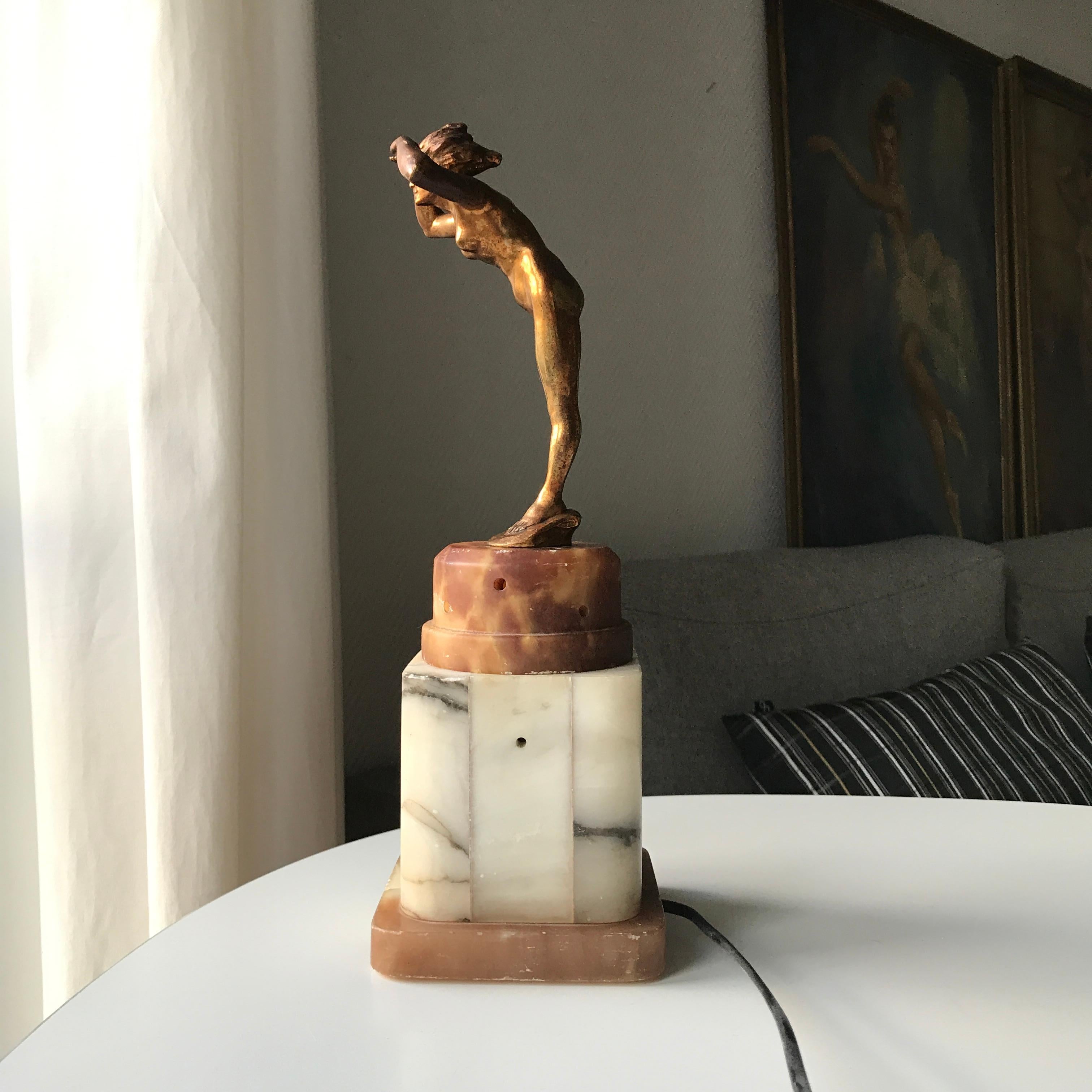 Early 20th Century Art Deco Lady Figurine Table Lamp For Sale