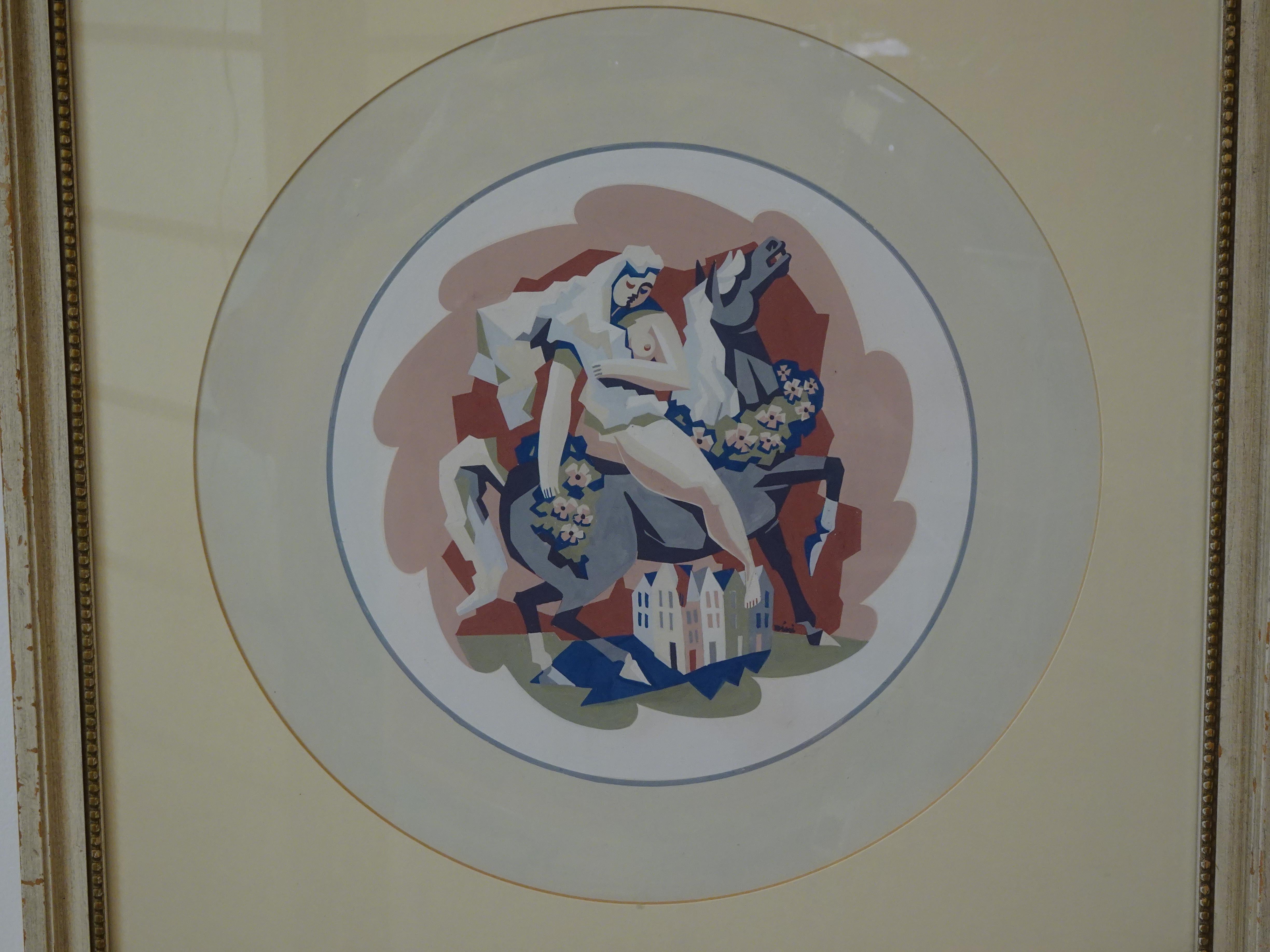 Un piccolo quadro Art Deco molto ben dipinto e dai toni tenui che raffigura Lady Godiva a cavallo per la città. Ottimi dettagli e una meravigliosa rappresentazione della storia leggendaria da parte dell'artista Robert L. Raney 1914 - 2002 della nota