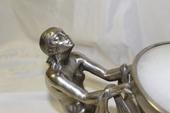 Art Deco Lady Lamp, Silvered Bronze, Alabaster Shade