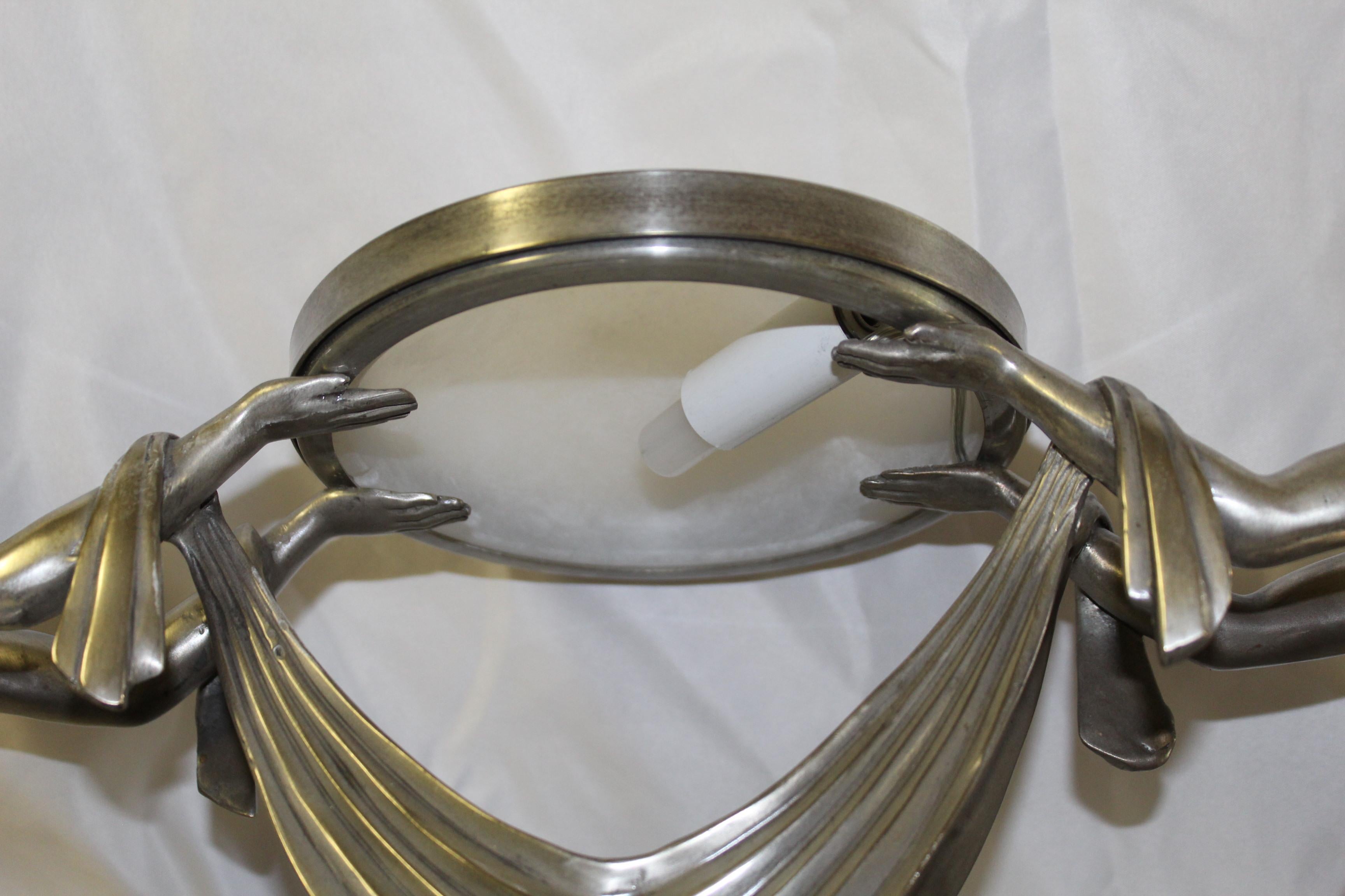 Moulage Lampe pour femme Art Déco, bronze argenté, abat-jour en albâtre en vente