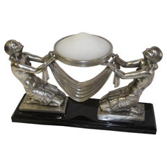 Art Deco Lady Lamp, Silvered Bronze, Alabaster Shade