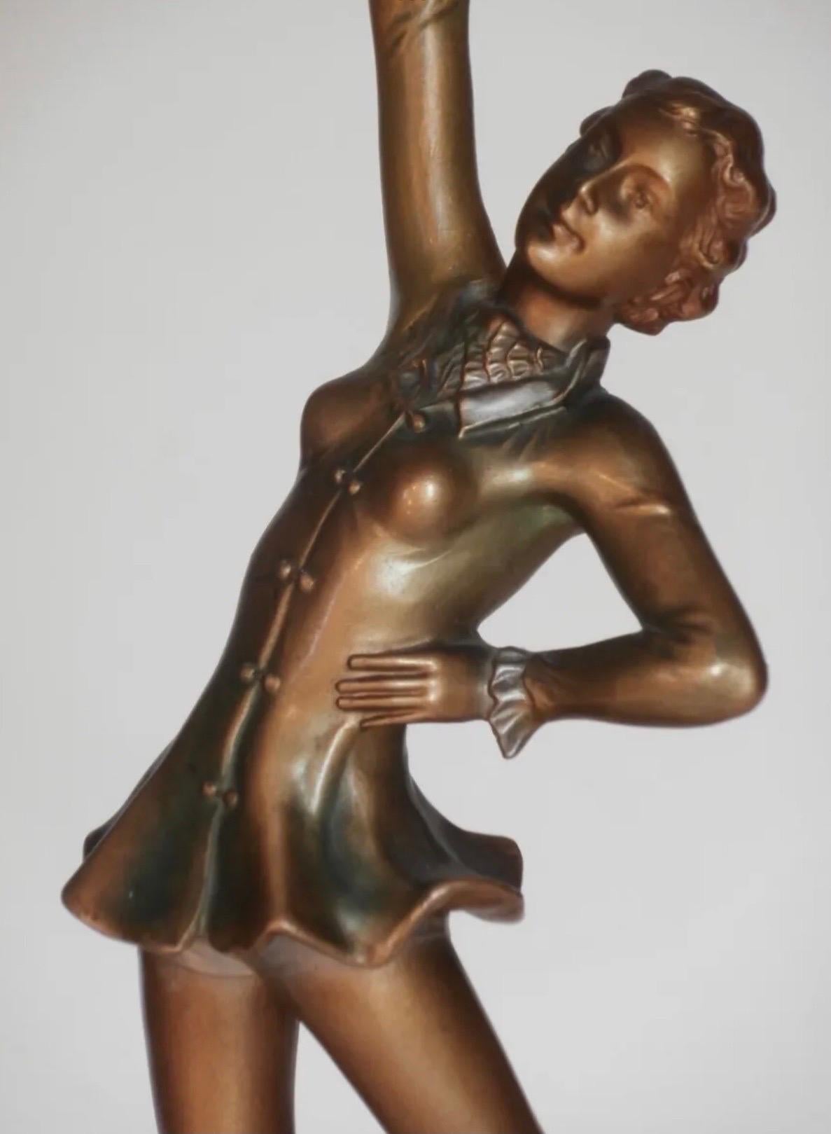 Spelter Art Deco Lady Lamp With Marbled Globe