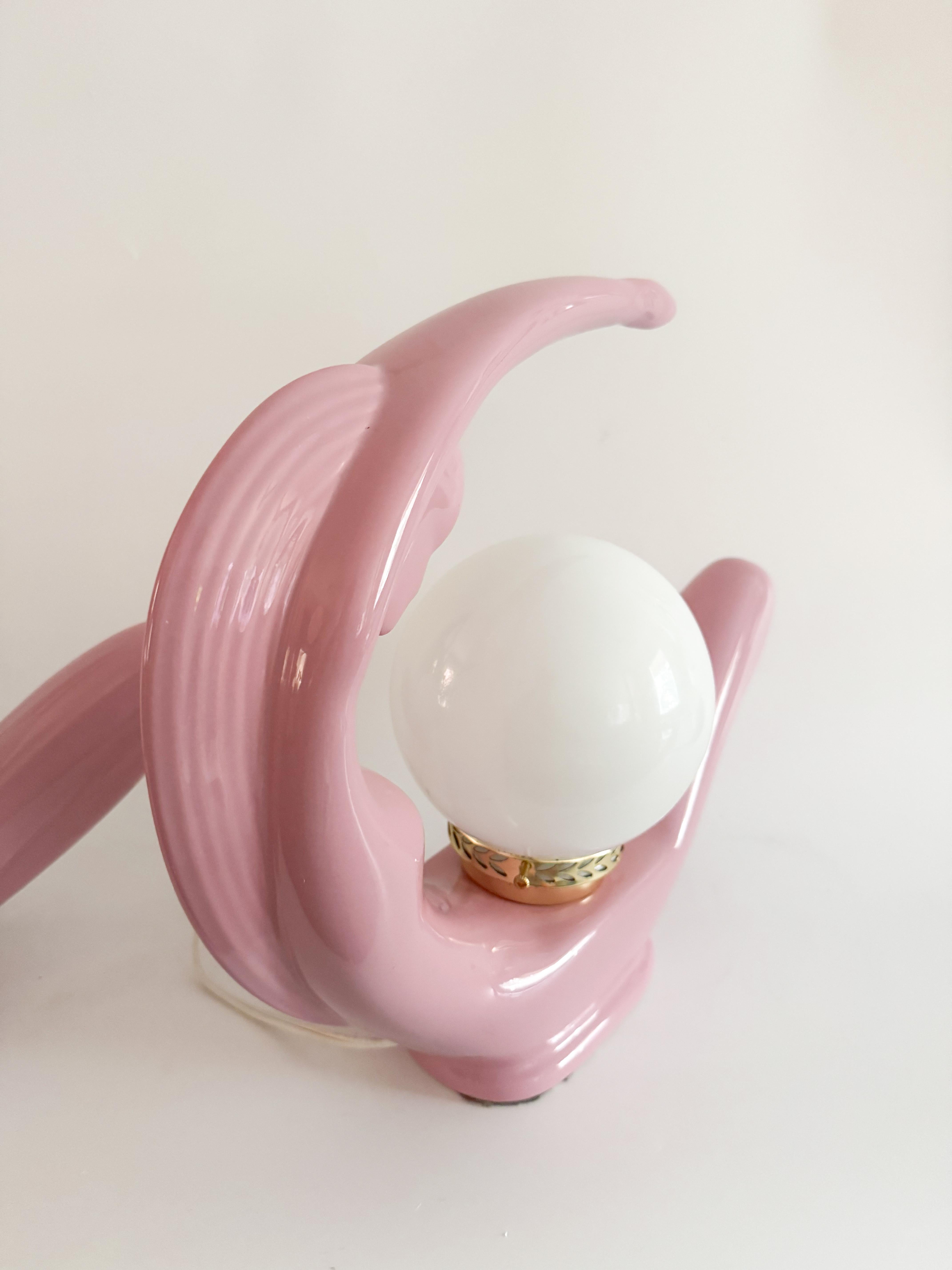 Lámparas Art Decó Lady - Pareja de cerámica rosa - Iluminación escultórica de los años 80 1