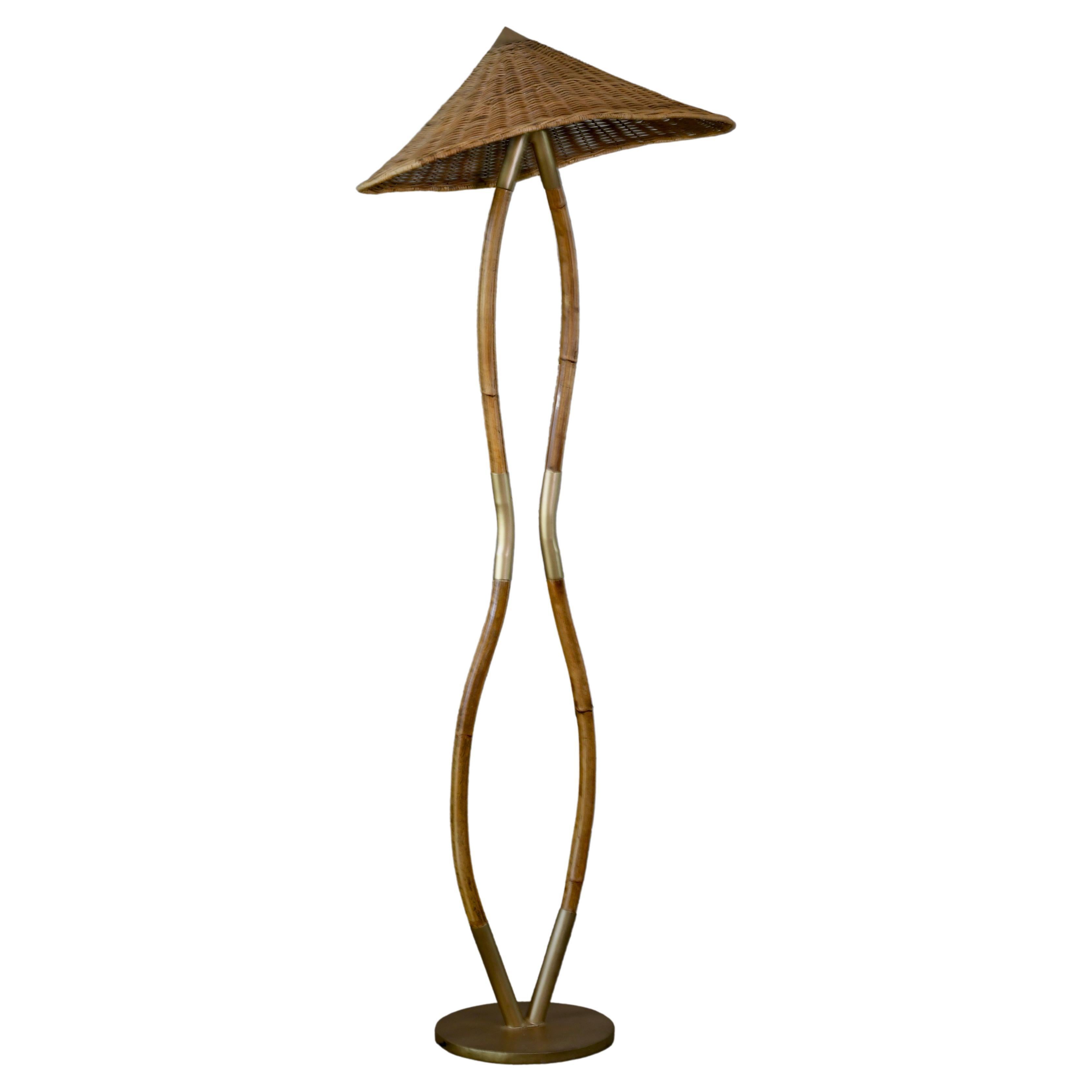 Rattan Floor Lamp and Synthetic Fibers, Unique Pieces, Art Modern For