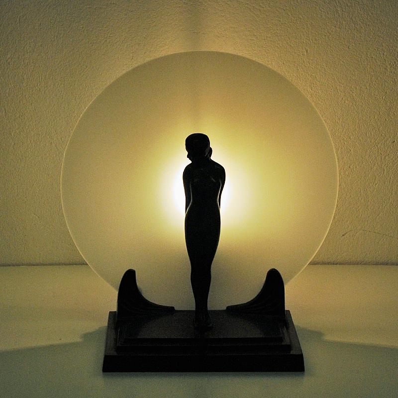 Bronze Art Deco Lady Table Lamp with Frosted Glass by Zenith, Germany, 1930s-1940s