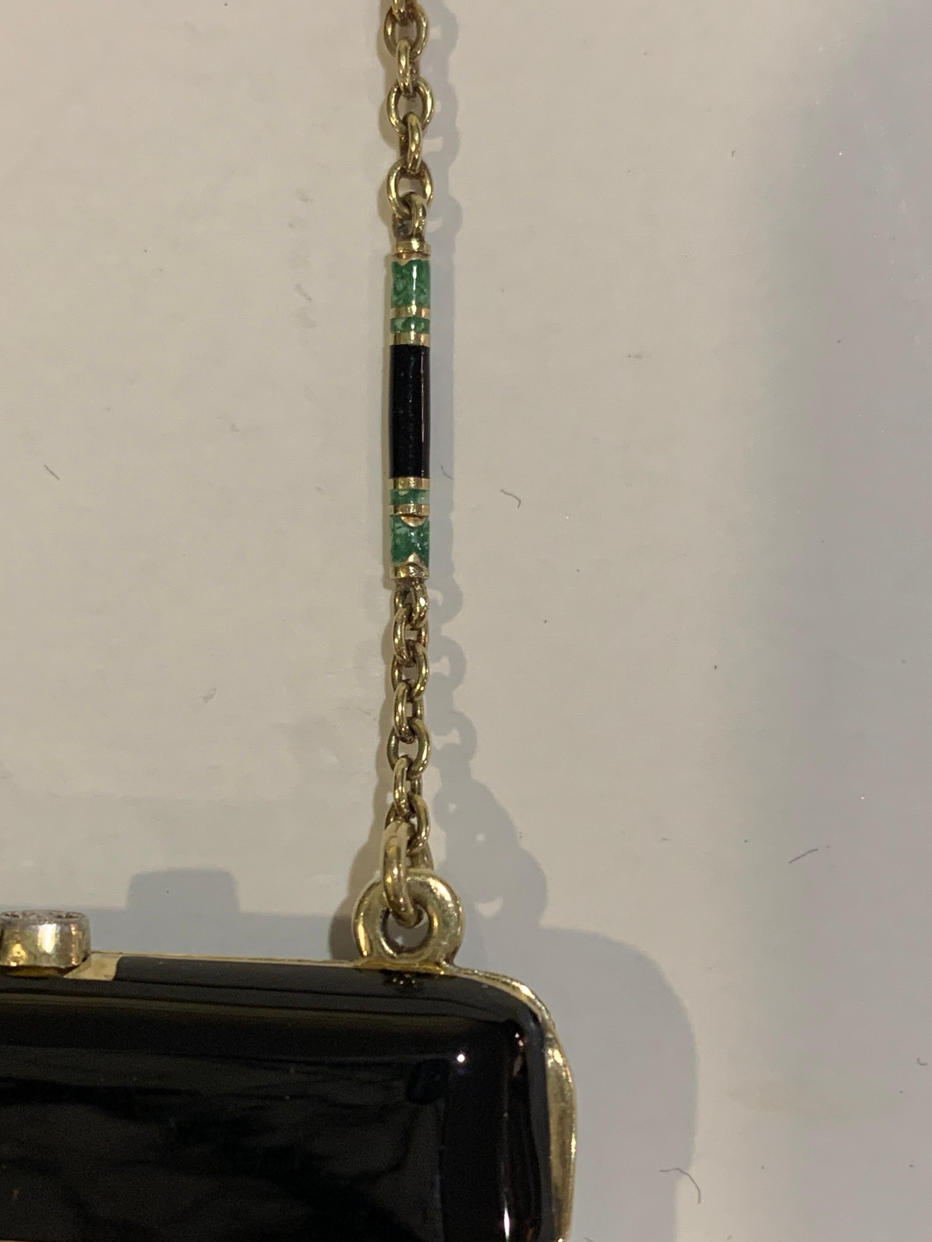 Nécessaire pour femmes Art Déco en or 14 carats et émail avec diamants 4