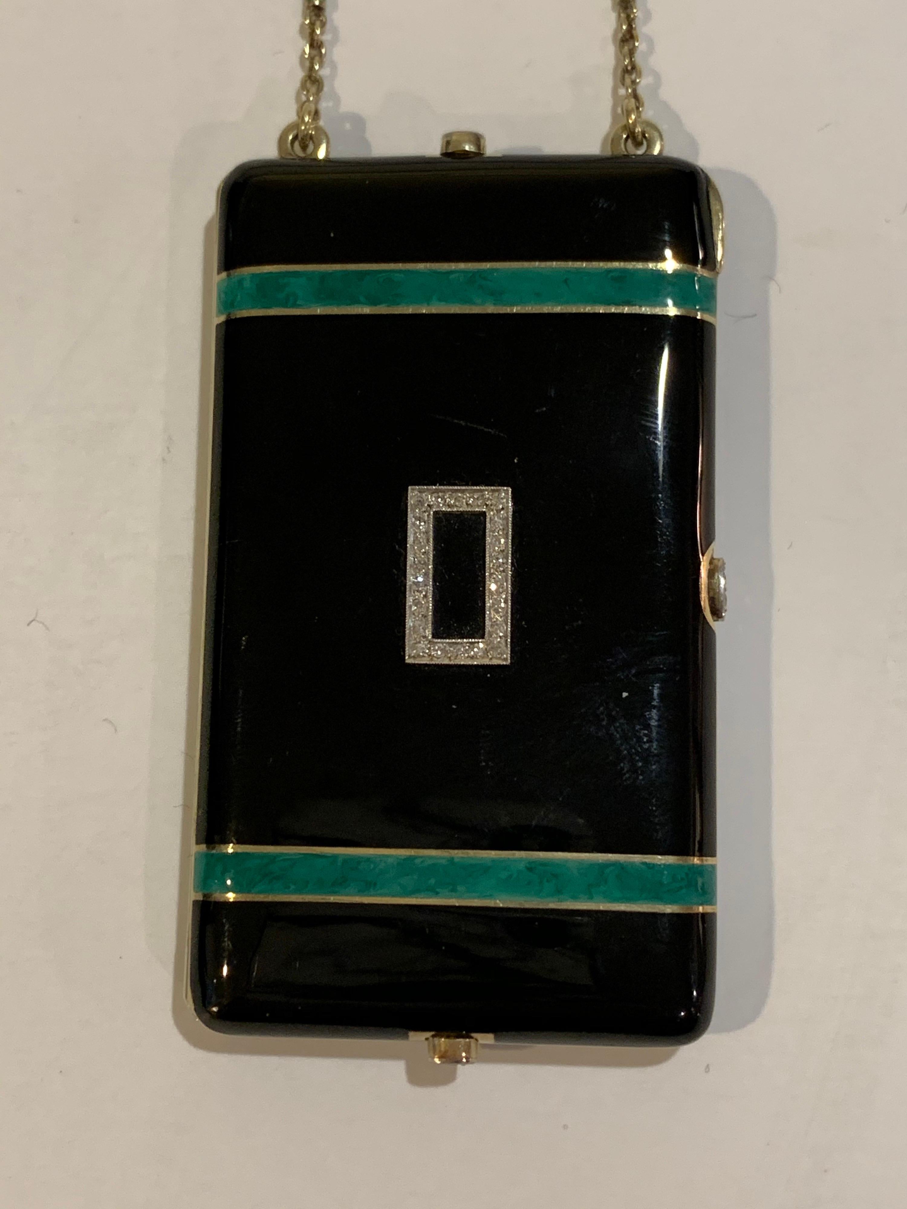 Art Deco Ladies Necessaire in 14-Karat Gold and Enamel with Diamonds 7