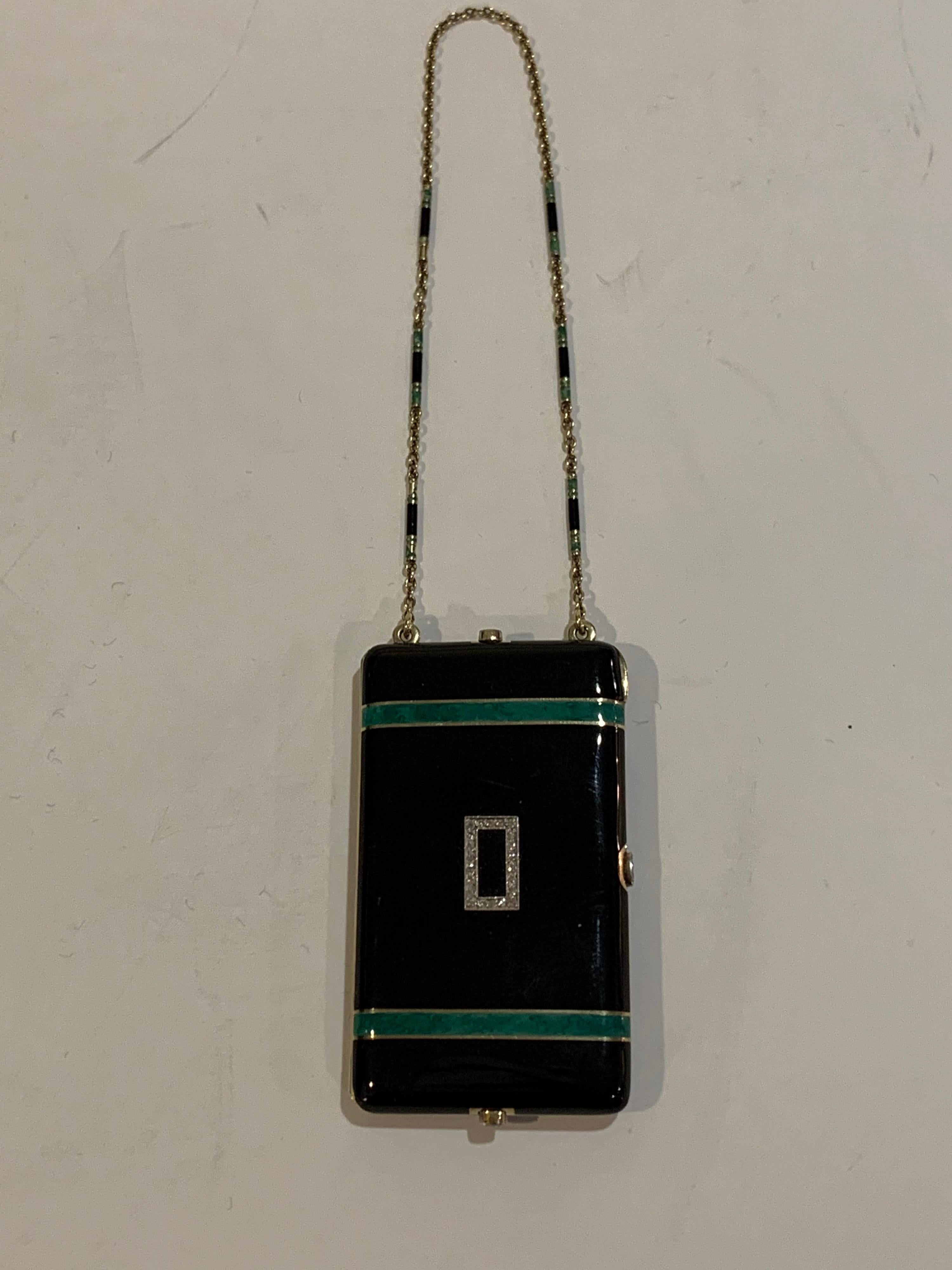 Nécessaire pour femmes Art Déco en or 14 carats et émail avec diamants 6