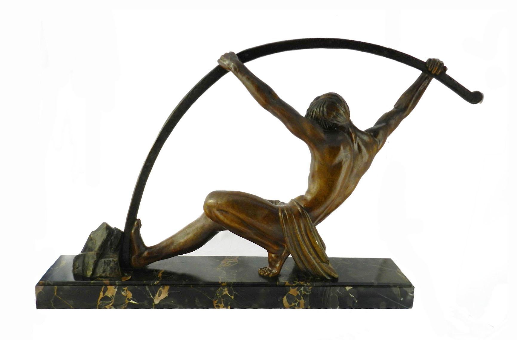 Cold-Painted Art Deco L'age Du Bronze Signed D H Chiparus Large-Size Sculpture Statue