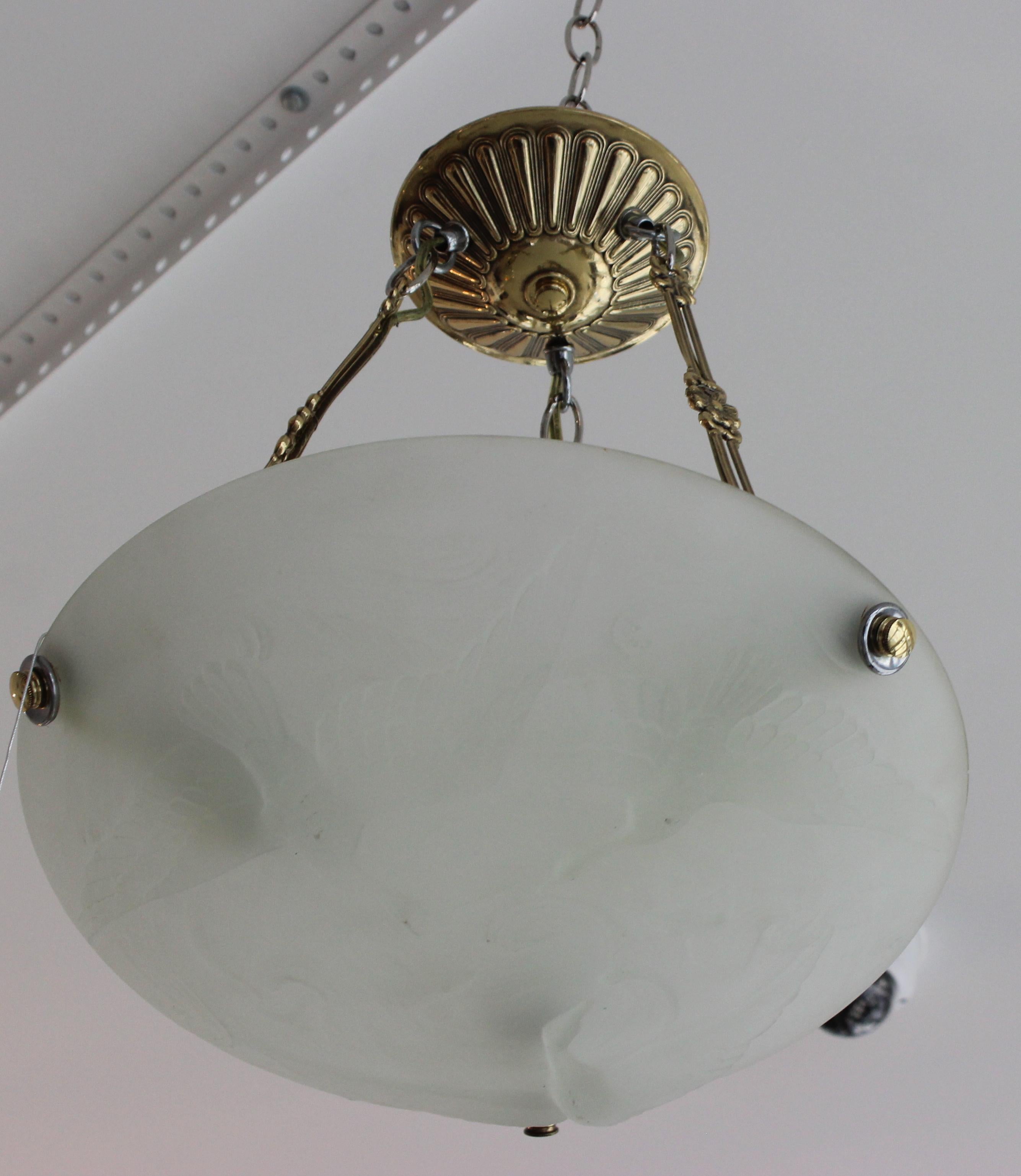 Art Deco Lalique Style Birds and Koi Chandelier For Sale 2