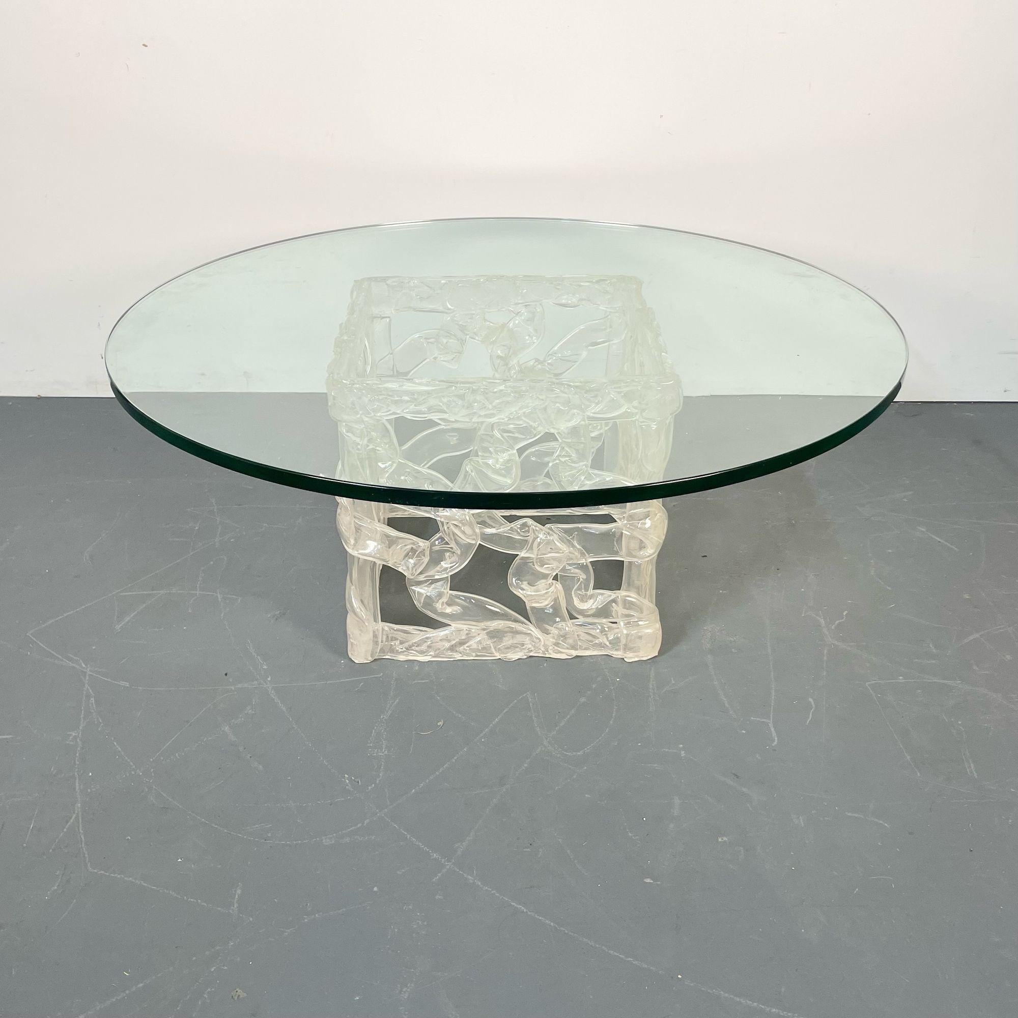 20th Century Art Deco Lalique Style Glass Top Coffee or End Table, Contemporary For Sale