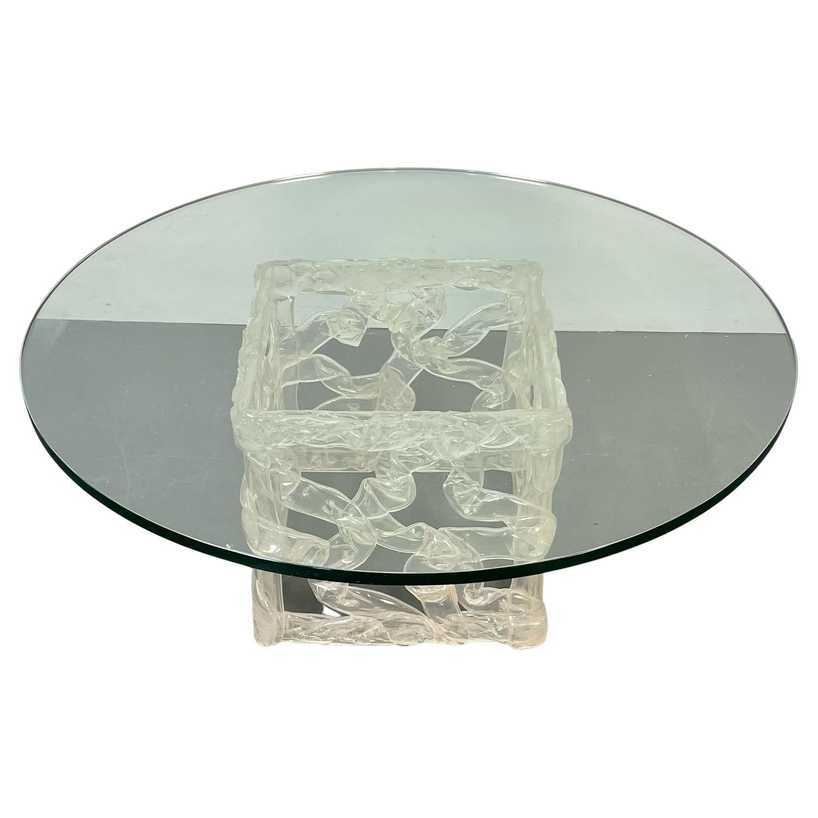 Art Deco Lalique Style Glass Top Coffee or End Table, Contemporary