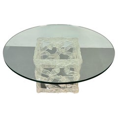 Vintage Art Deco Lalique Style Glass Top Coffee or End Table, Contemporary