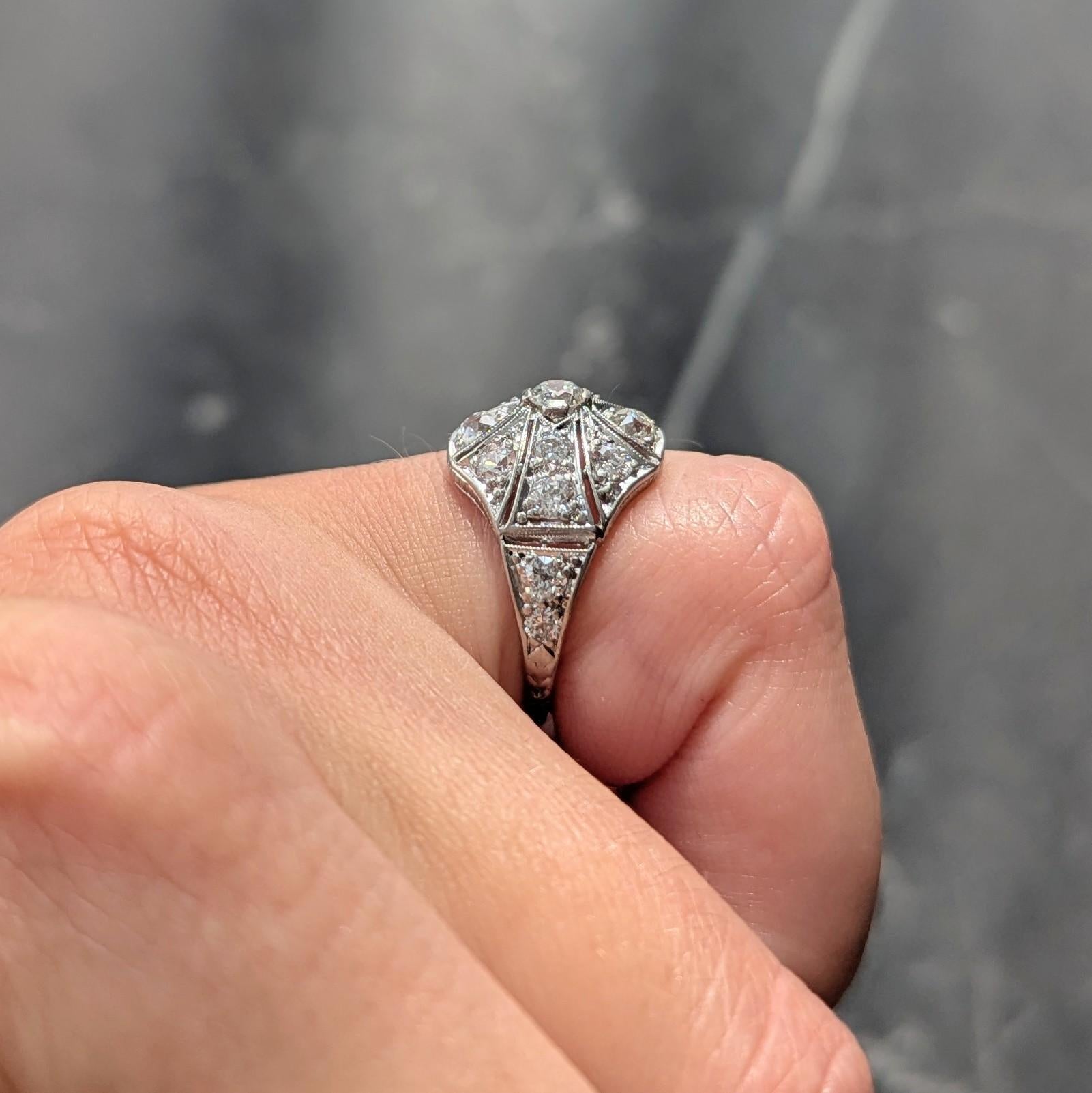 Art Deco Lambert Brothers European Diamond Platinum Vintage Bombé Dinner Ring For Sale 5