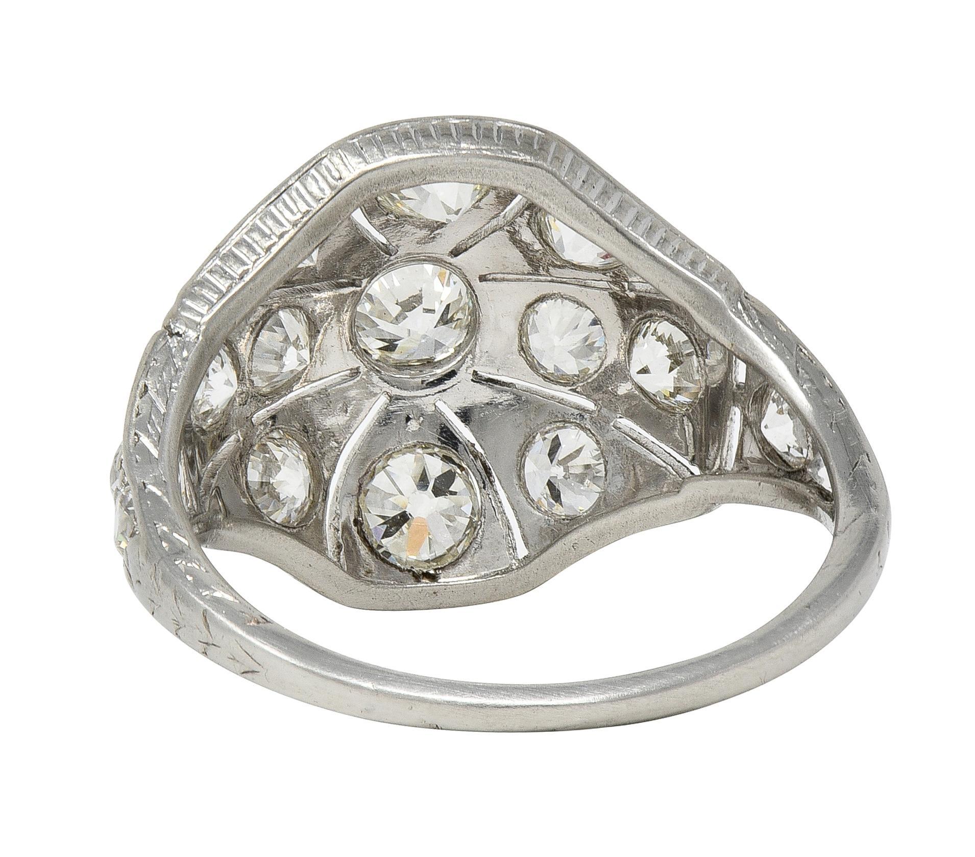 Old European Cut Art Deco Lambert Brothers European Diamond Platinum Vintage Bombé Dinner Ring For Sale