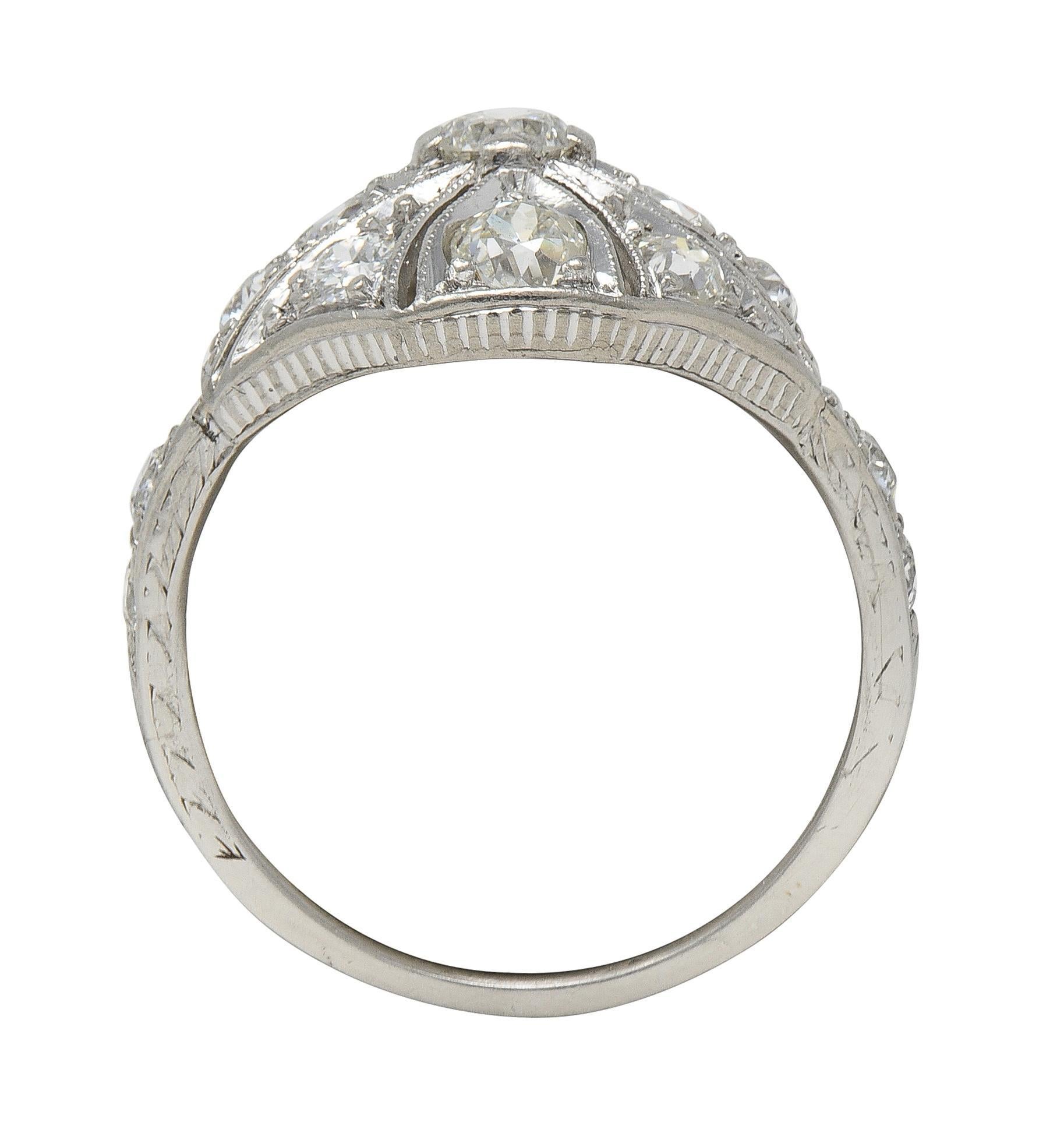 Art Deco Lambert Brothers European Diamond Platinum Vintage Bombé Dinner Ring For Sale 2