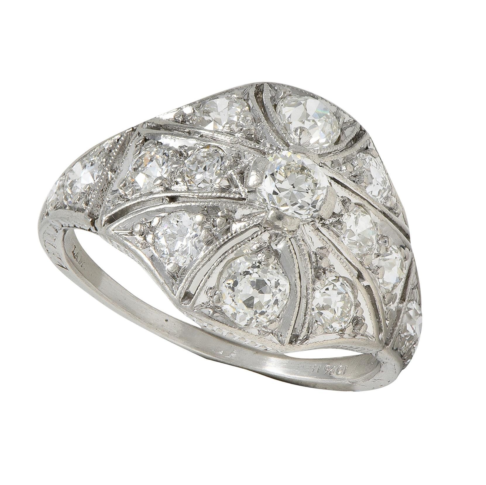 Art Deco Lambert Brothers European Diamond Platinum Vintage Bombé Dinner Ring For Sale 3