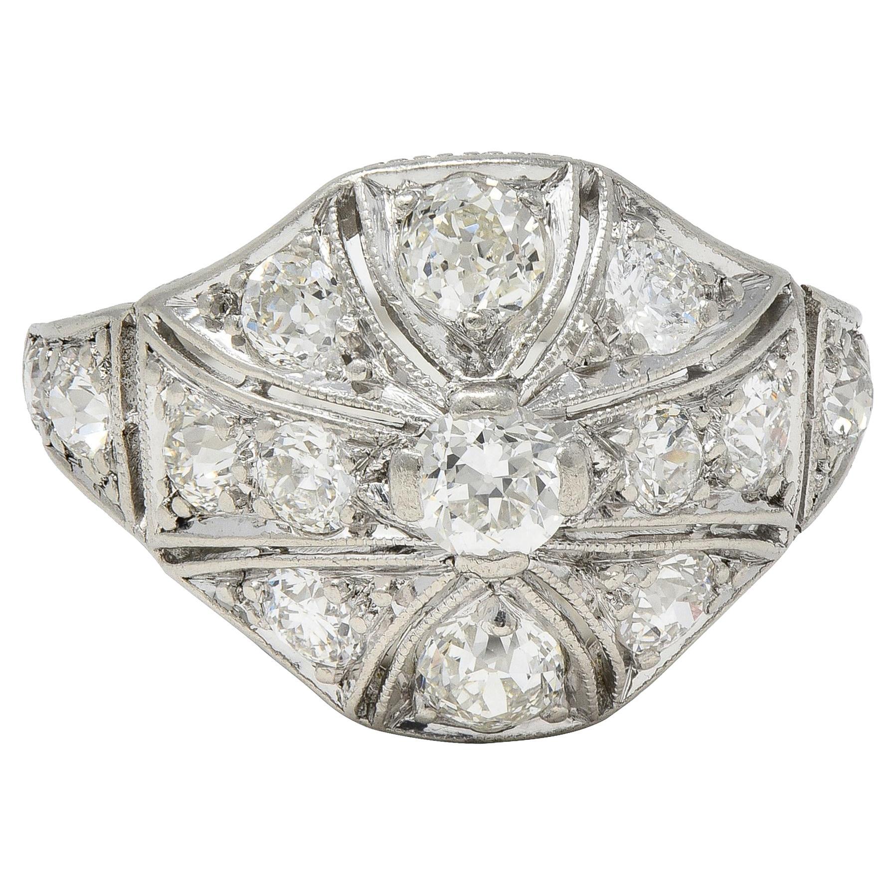 Art Deco Lambert Brothers European Diamond Platinum Vintage Bombé Dinner Ring For Sale