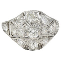 Art Deco Lambert Brothers European Diamond Platinum Vintage Bombé Dinner Ring