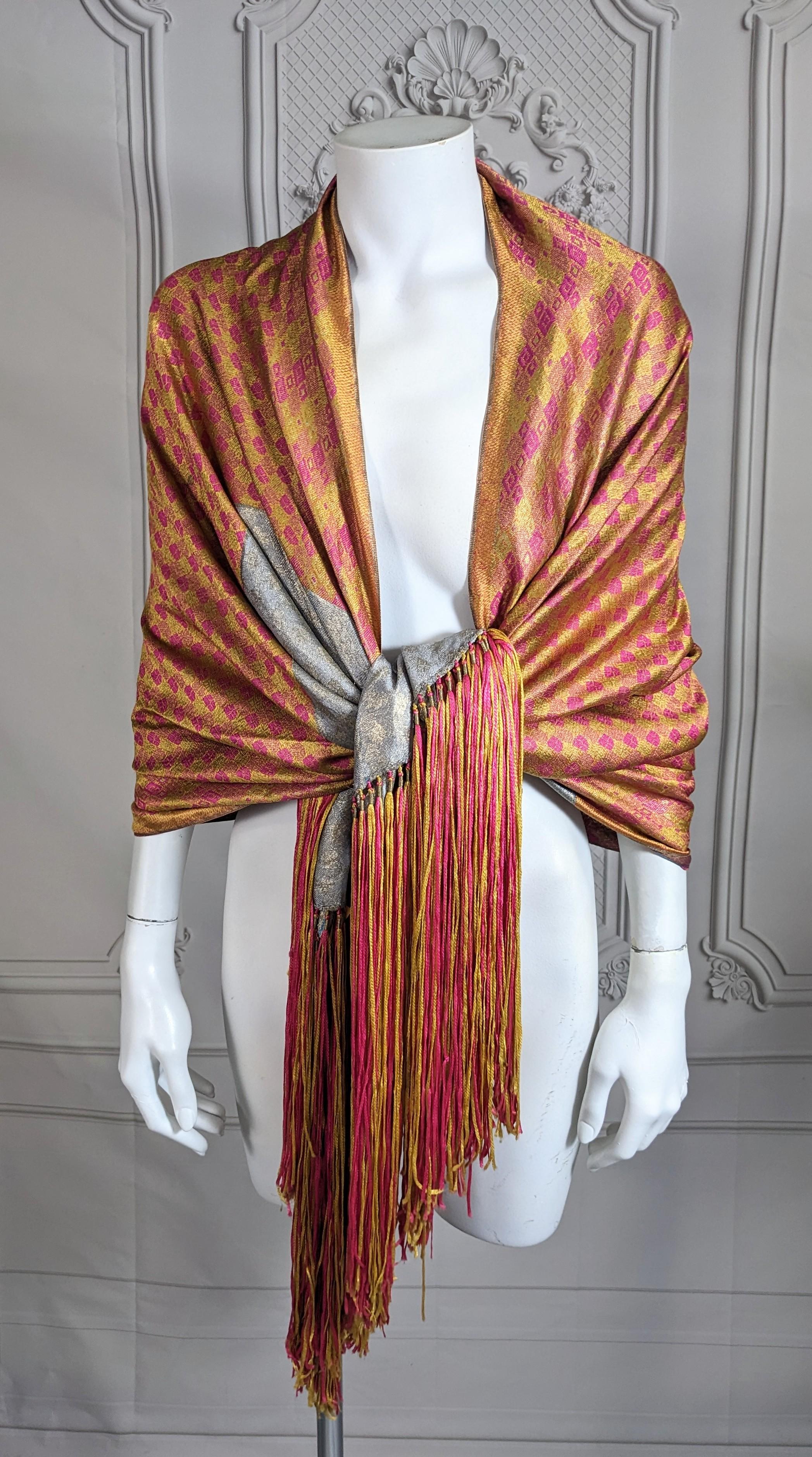 Art Deco Lame Orientalist Motif Shawl In Good Condition For Sale In New York, NY