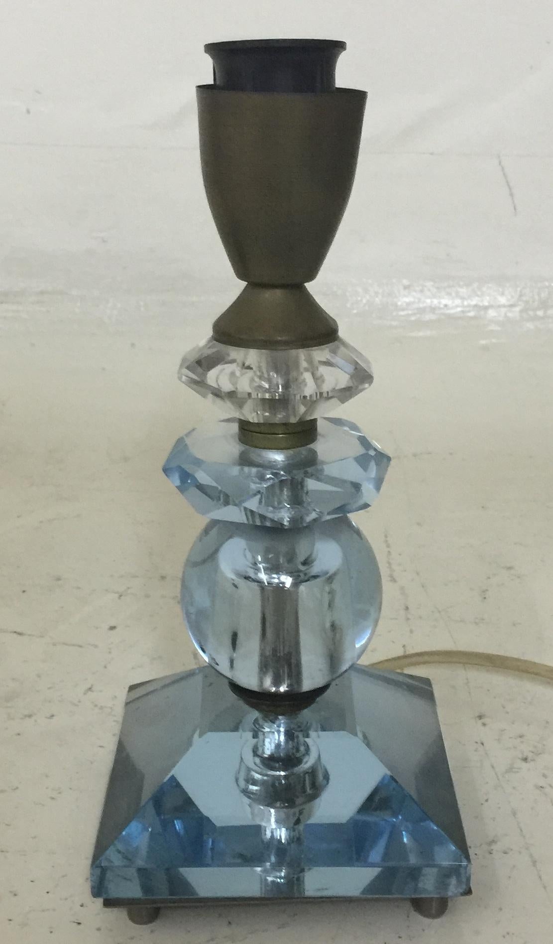 Cristal Lampe Art Déco, 1920, attribuée à Adnet Jacques, France, cristal et bronze en vente