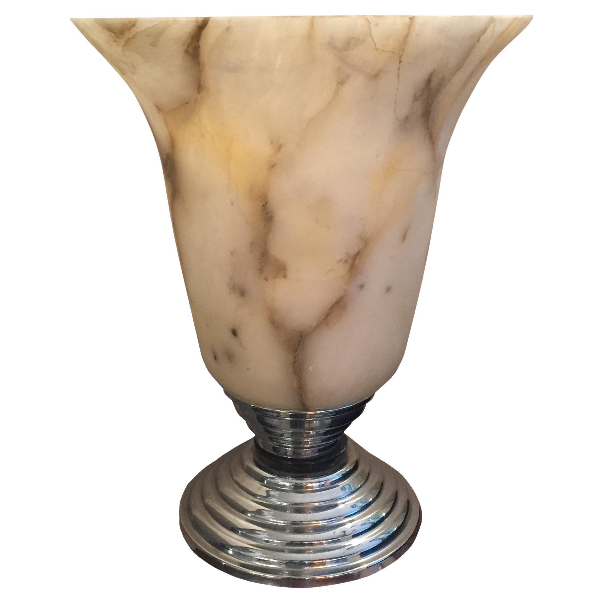 Art Deco Lamp, 1920, in chrome and alabaster , France For Sale