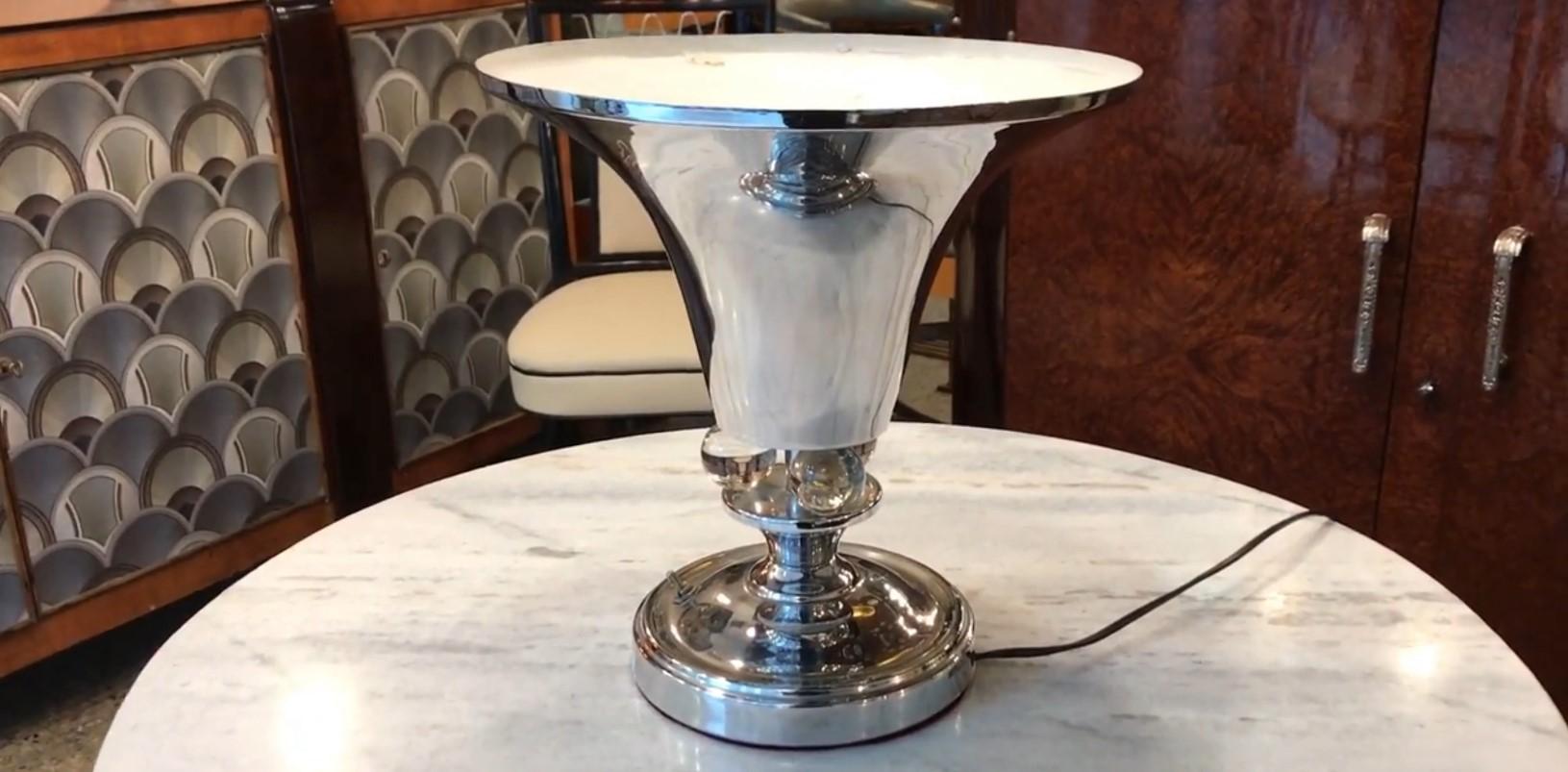 French Art Deco Lamp, 1920, in Chrome and Glass, France For Sale
