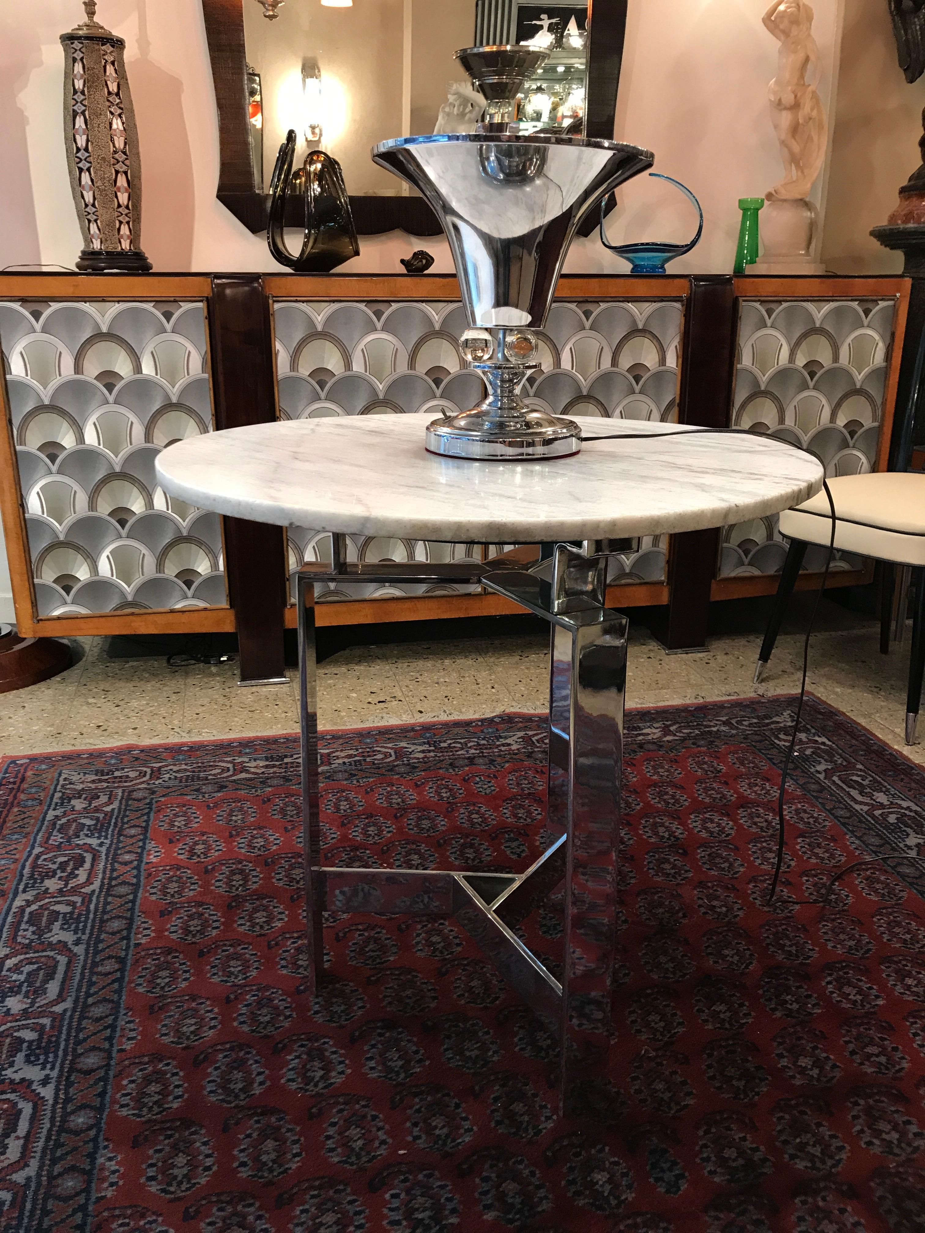 Early 20th Century Art Deco Lamp, 1920, in Chrome and Glass, France For Sale