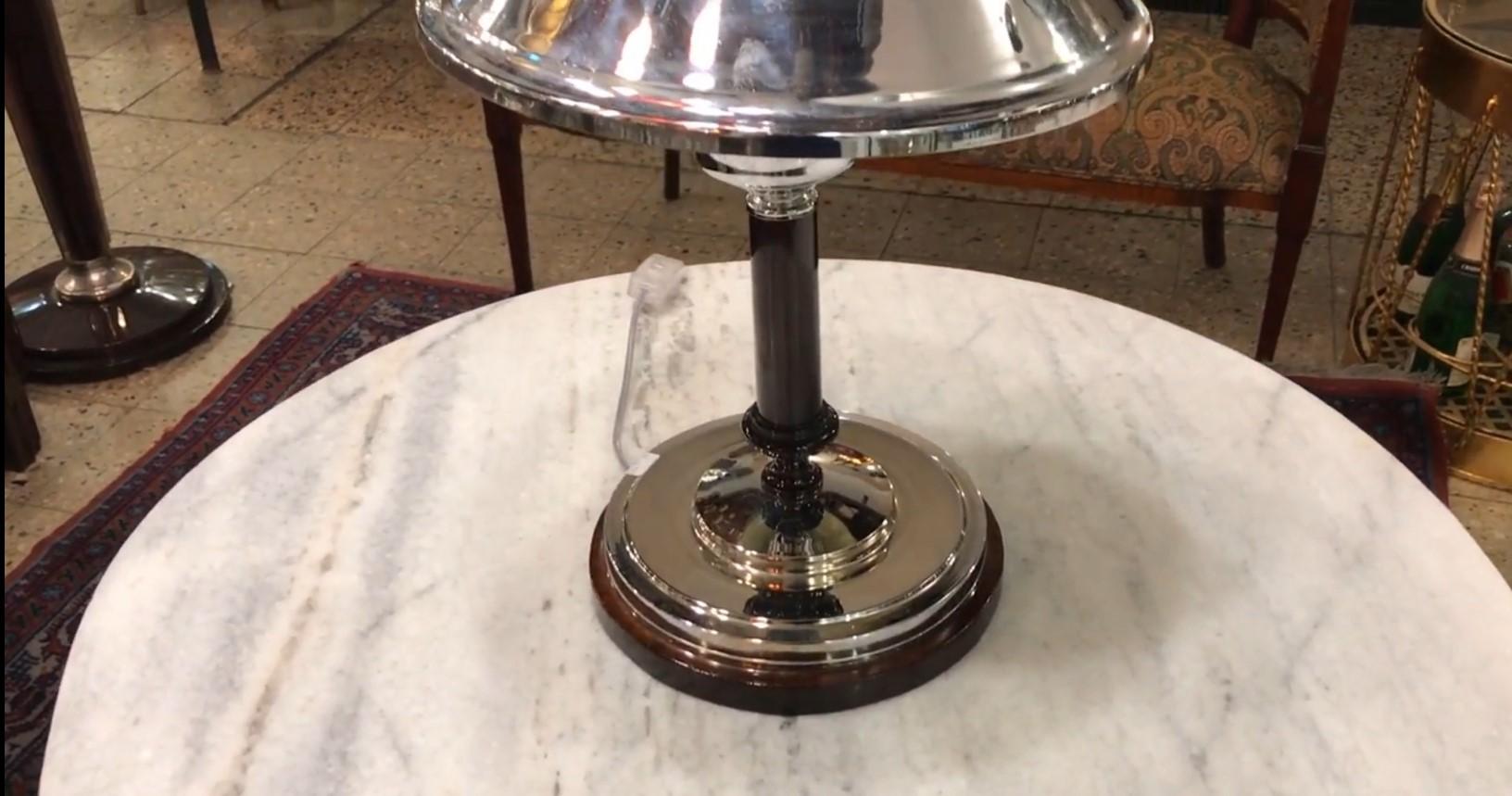 French Art Deco Lamp, 1920, in Chrome and Wood, France For Sale
