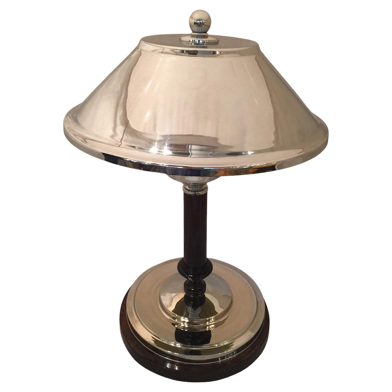 Art Deco Lamp, 1920, in Chrome and Wood, France For Sale