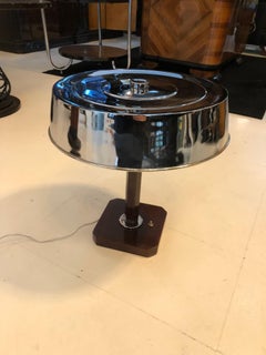 Art Deco Lamp, 1920, in Chromed Bronze and Wood, France