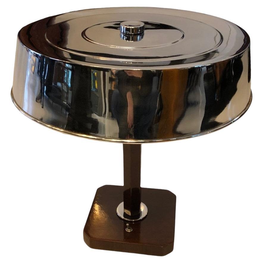 Art Deco Lamp, 1920, in Chromed Bronze and Wood, France For Sale