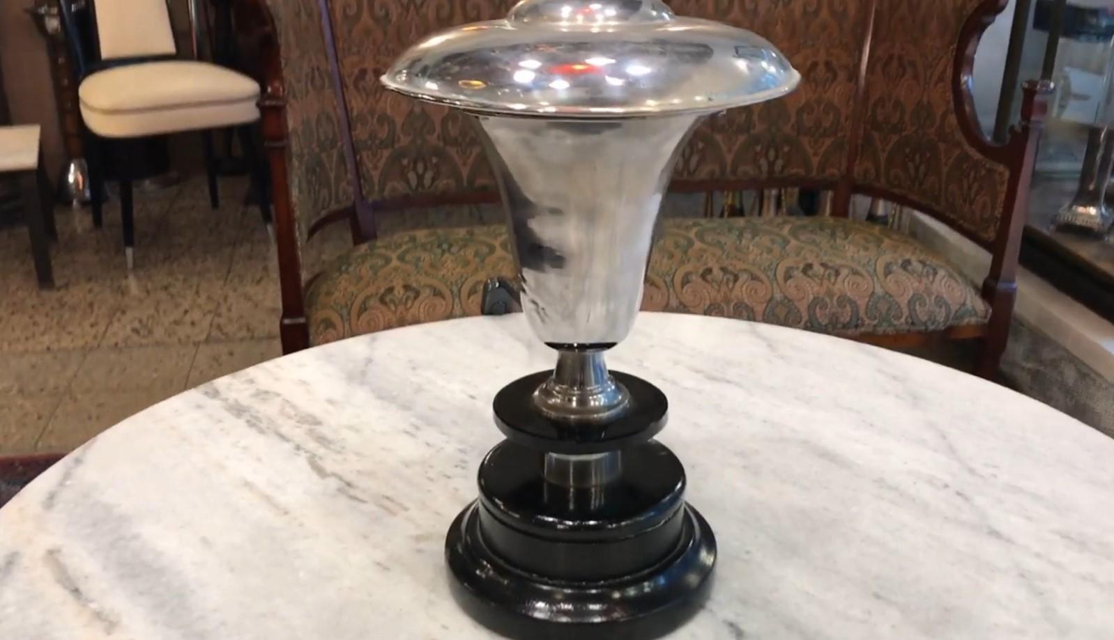 French Art Deco Lamp, 1920, in Wood and Chrome, France For Sale