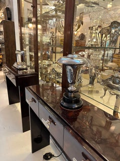 Art Deco Lamp, 1920, in Wood, opaline glass and Chrome, France