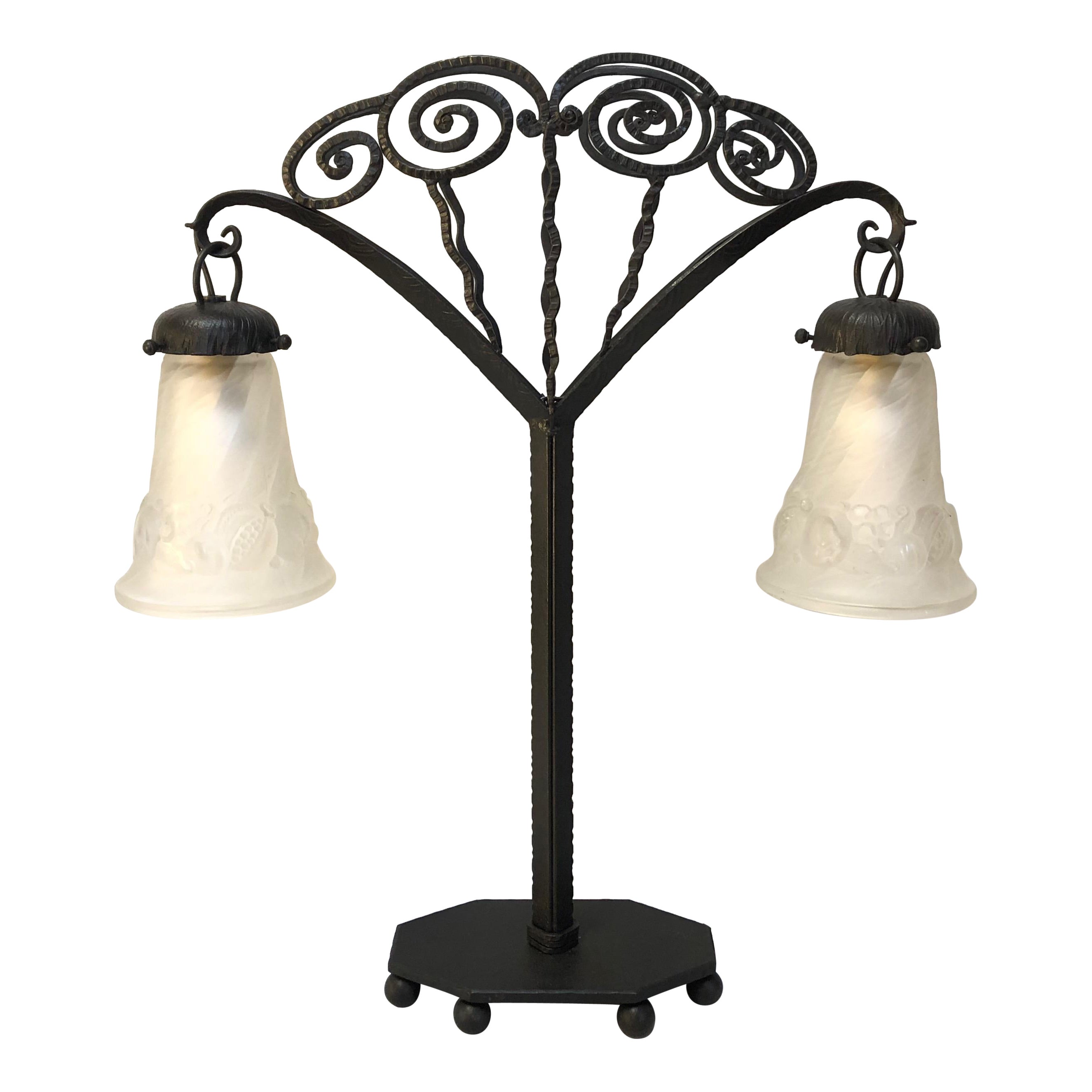 Art Deco Lamp 2 Tulips Attributed to Genêt & Michon