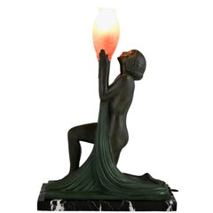Art Deco lamp ADORATION nude with vase by Raymonde Guerbe & Max le Verrier