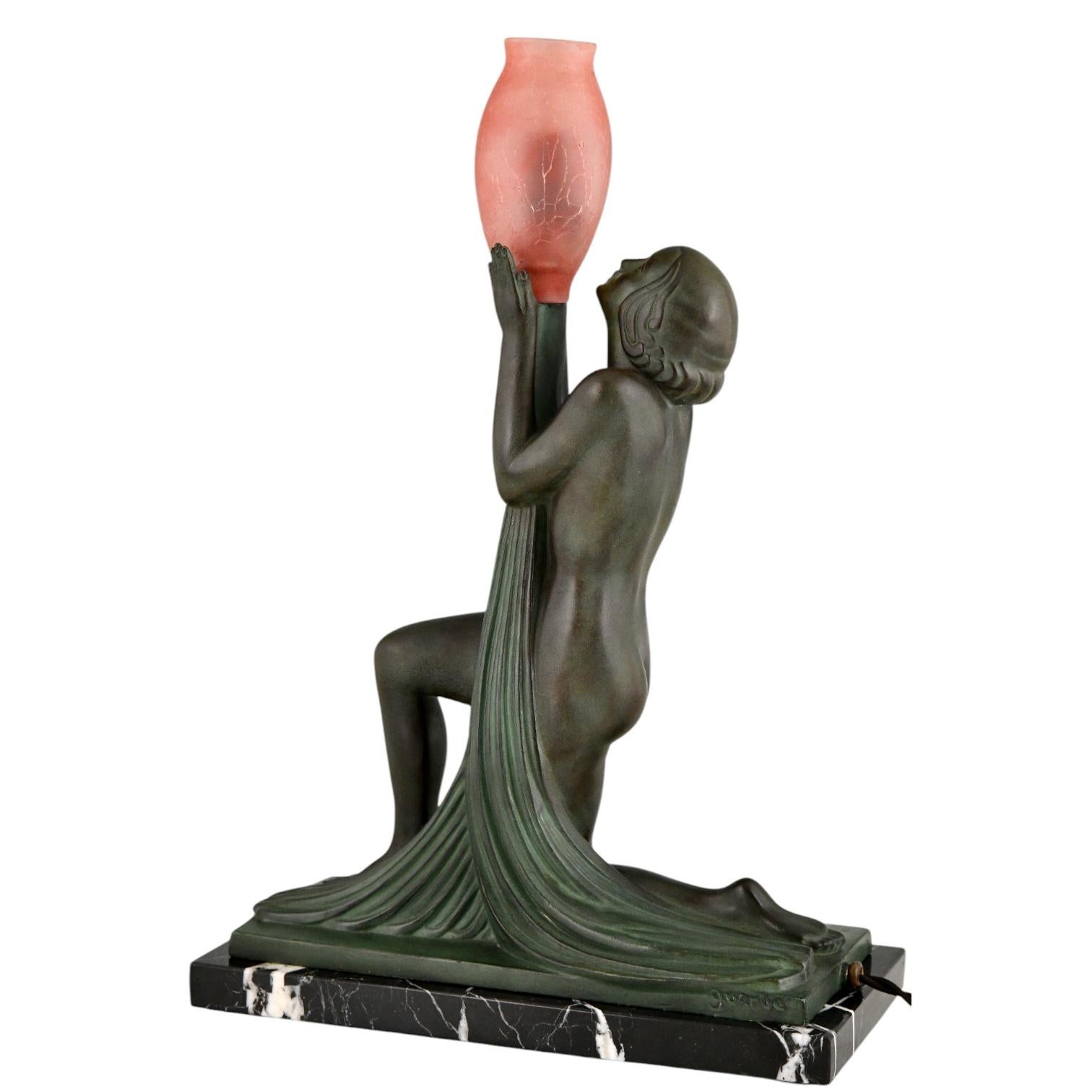 Art Deco lamp ADORATION nude with vase by Raymonde Guerbe & Max le Verrier For Sale 2
