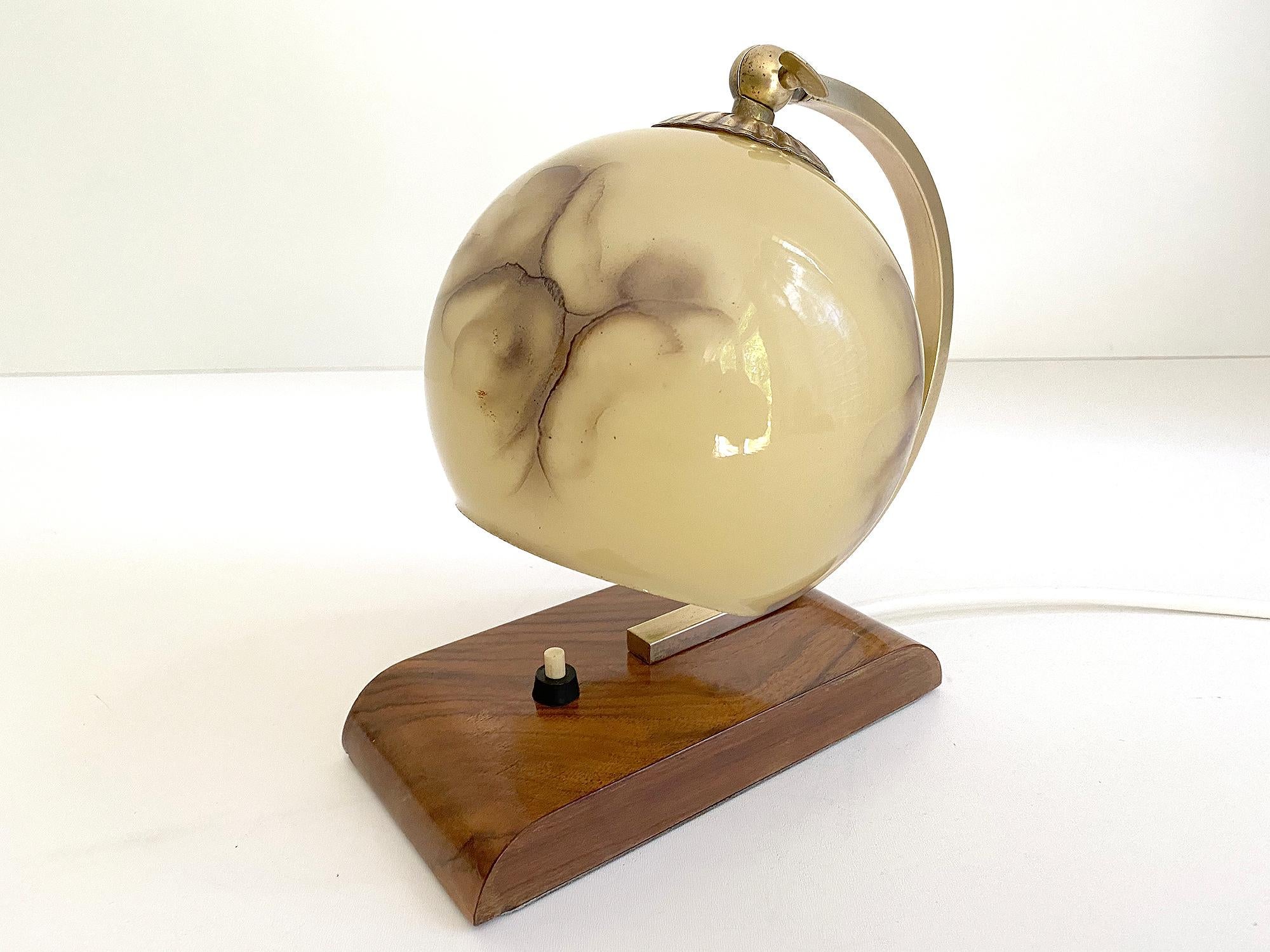 European  Art Deco Bauhaus Table Lamp, 1930s, Glass Brass Wood For Sale