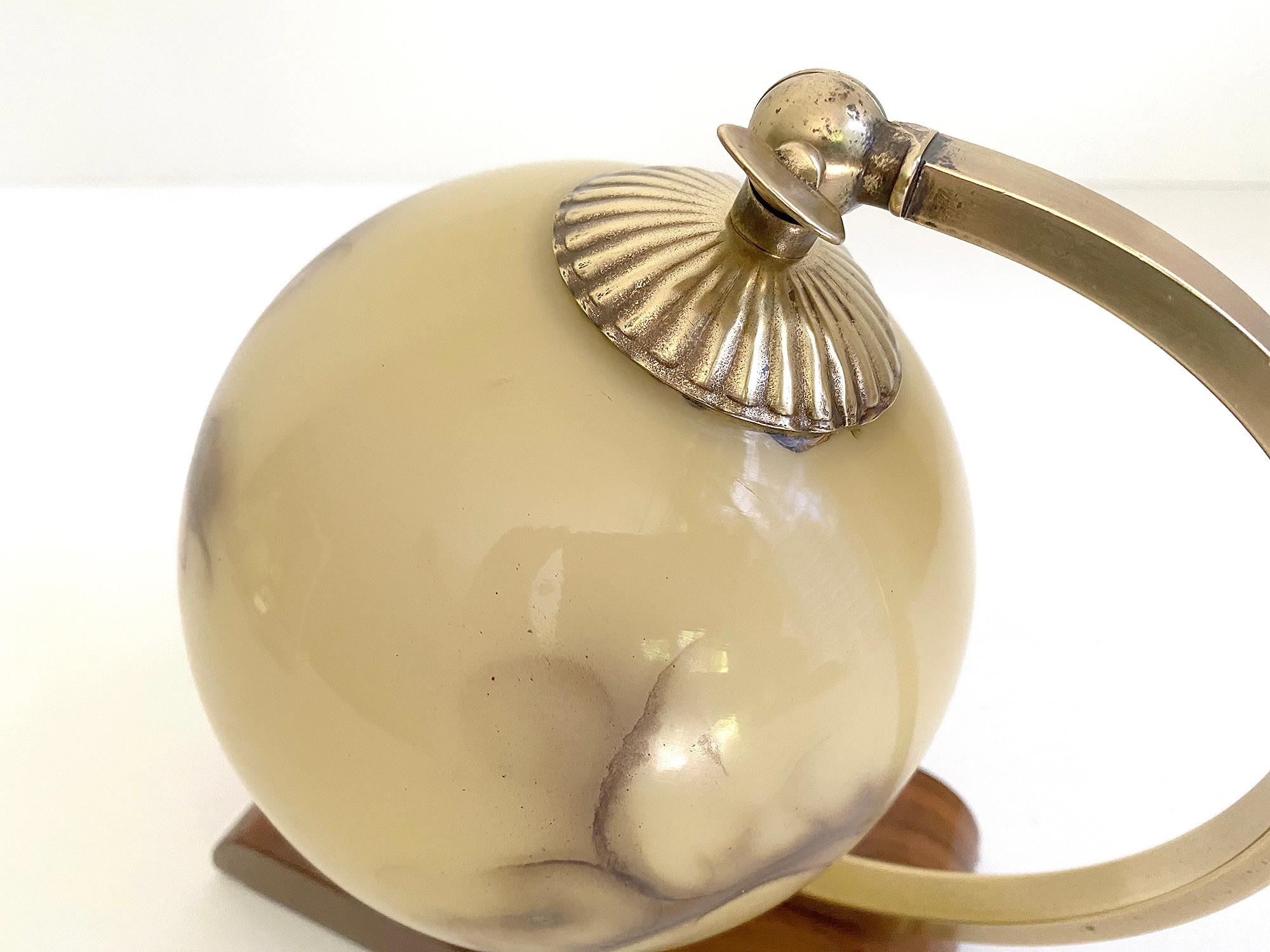  Art Deco Bauhaus Table Lamp, 1930s, Glass Brass Wood For Sale 4