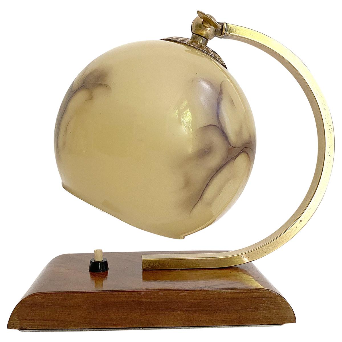  Art Deco Bauhaus Table Lamp, 1930s, Glass Brass Wood For Sale