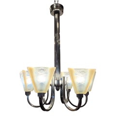 Art Deco Lamp by Atelier Petitot Paris, Glass and Nickel-Plated Metal