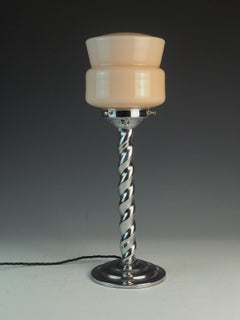Art Deco Lamp Chrome Barley Twist with Art Deco Pink Globe