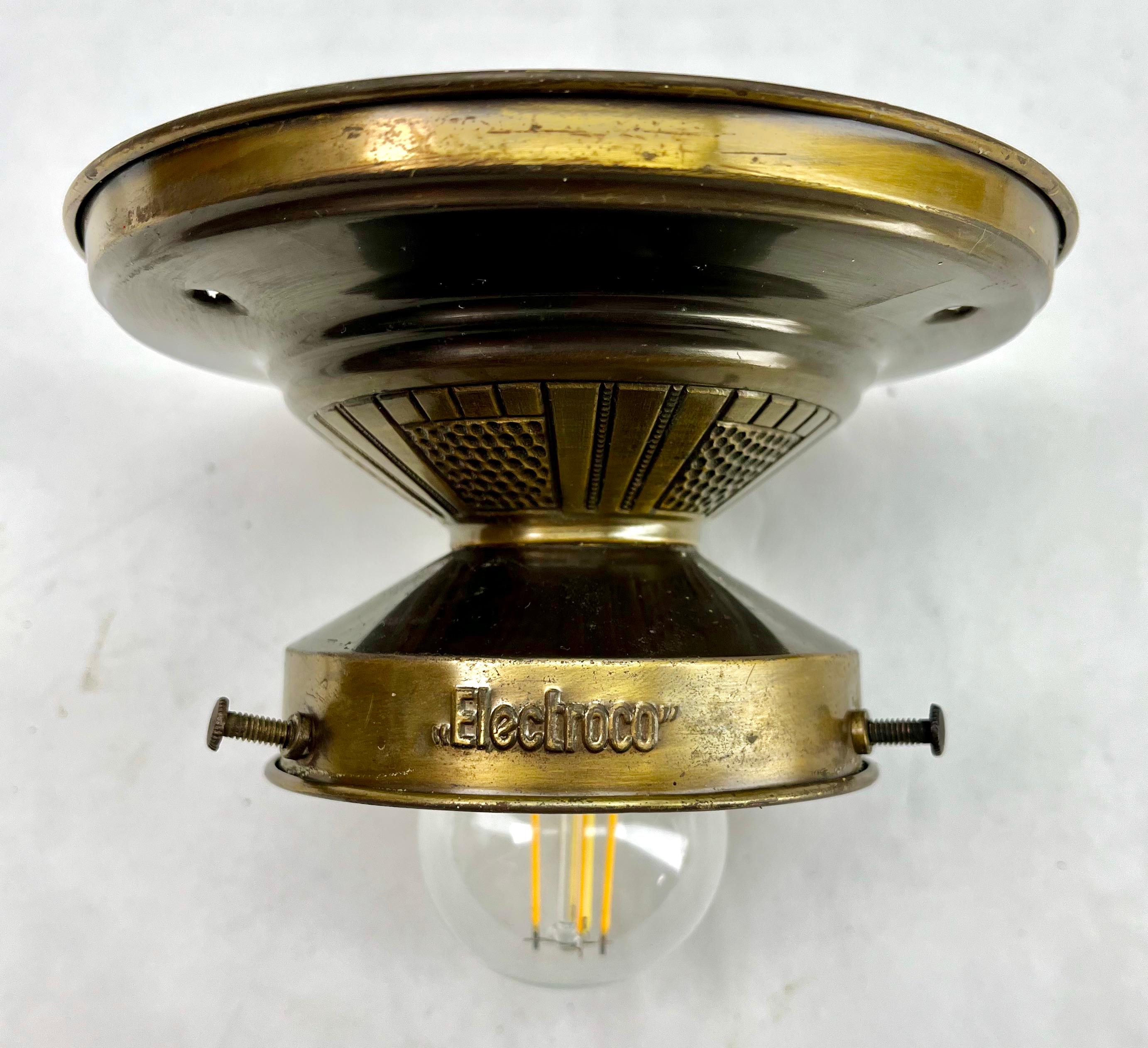 Art Deco Lamp Flush Mount, Tabel ore Ceiling Lamp Signed Electroco Belgium 1930s 3