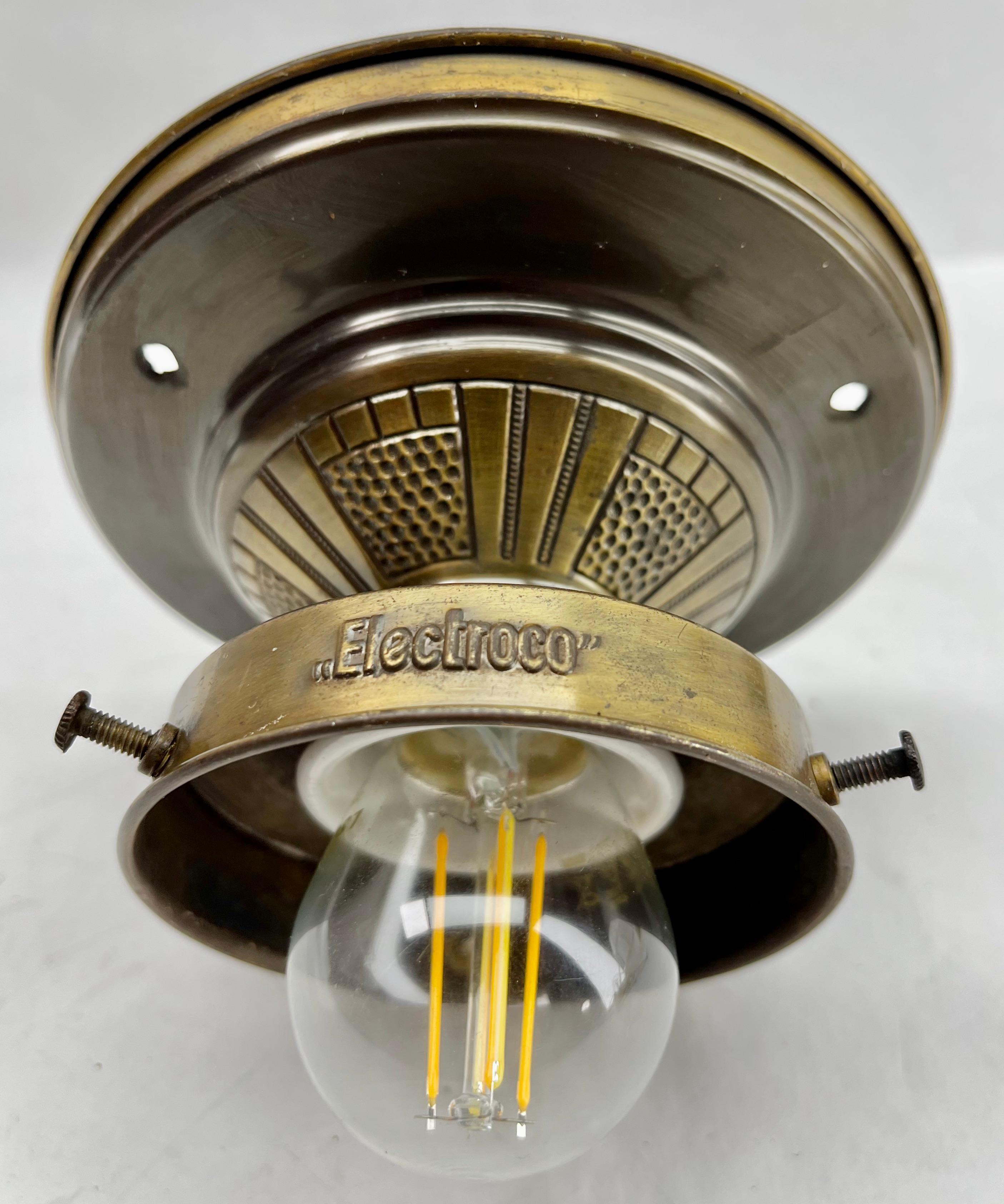 Molded Art Deco Lamp Flush Mount, Tabel ore Ceiling Lamp Signed Electroco Belgium 1930s