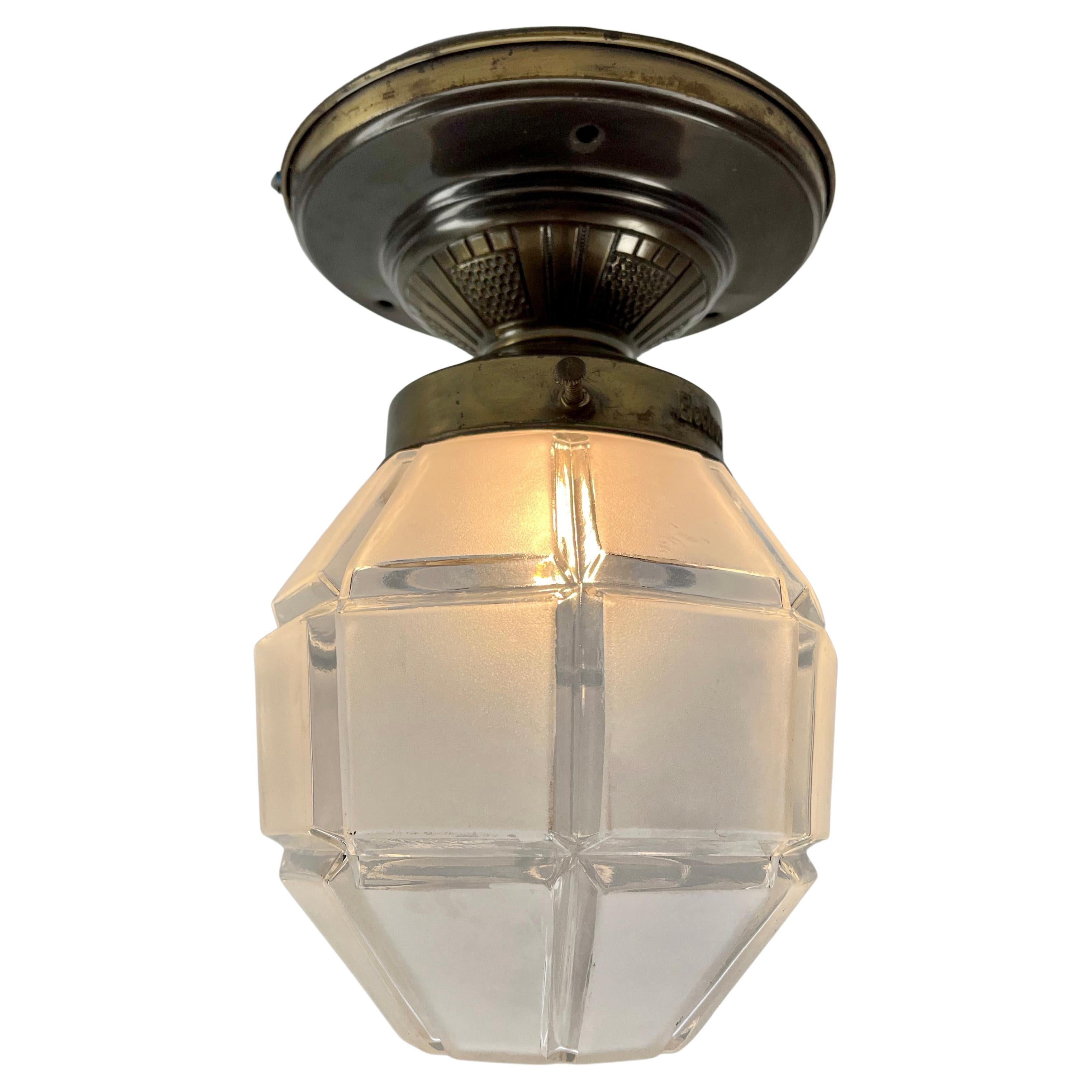 Art Deco Lamp Flush Mount, Tabel ore Ceiling Lamp Signed Electroco Belgium 1930s