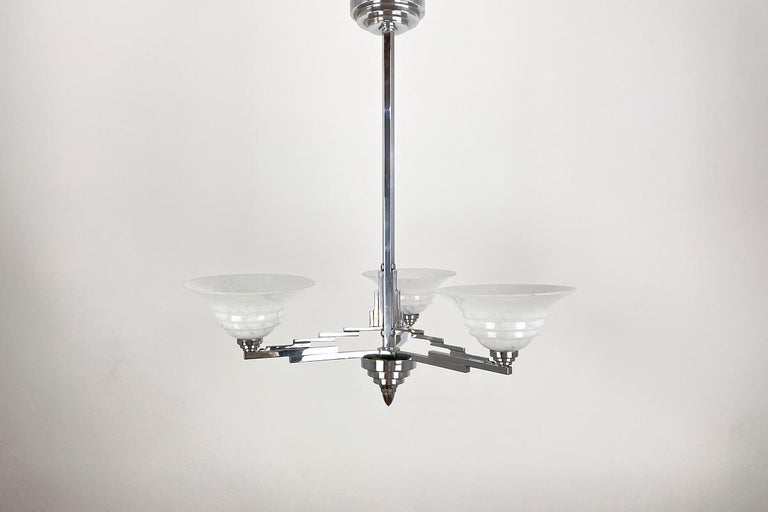 Art Deco Lamp France around 1925 Chrome Stepped Shape with White Glass For  Sale at 1stDibs