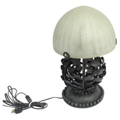 Art Deco Lamp Glass and Forged Iron Base after E.Brandt and Daum