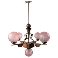 Art Deco Lamp Hagenauer Style and Frosted Pink Glass 1920s